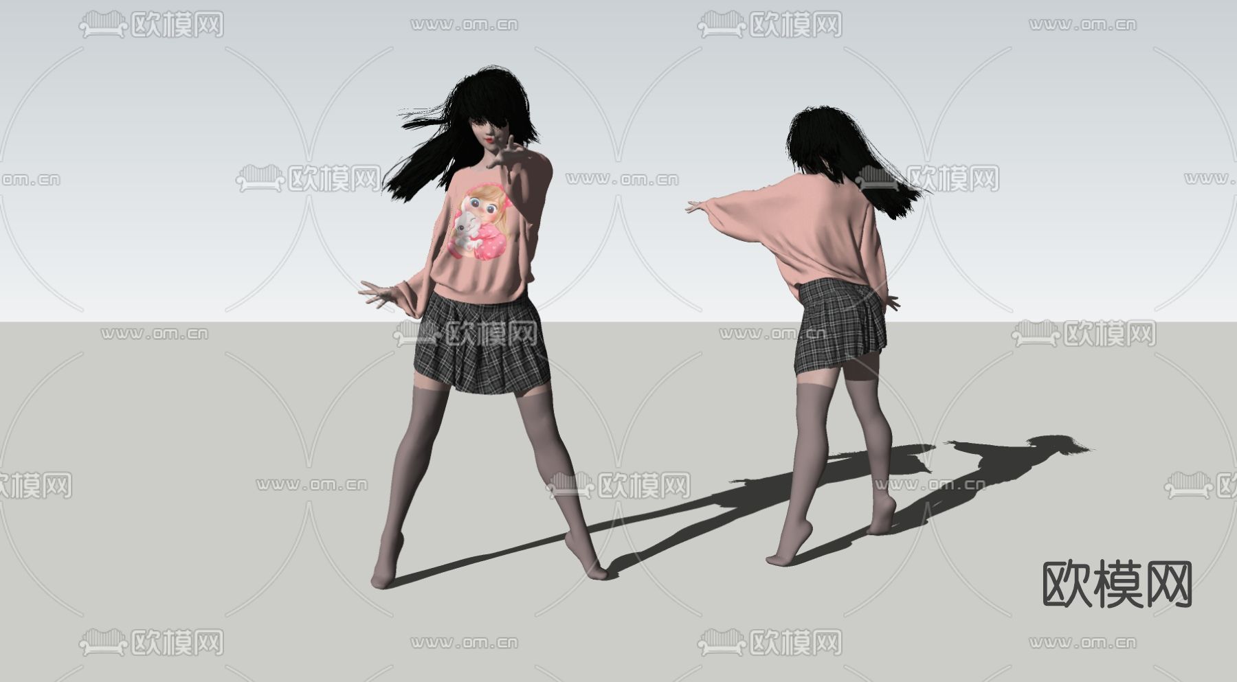 现代美女人物su模型下载