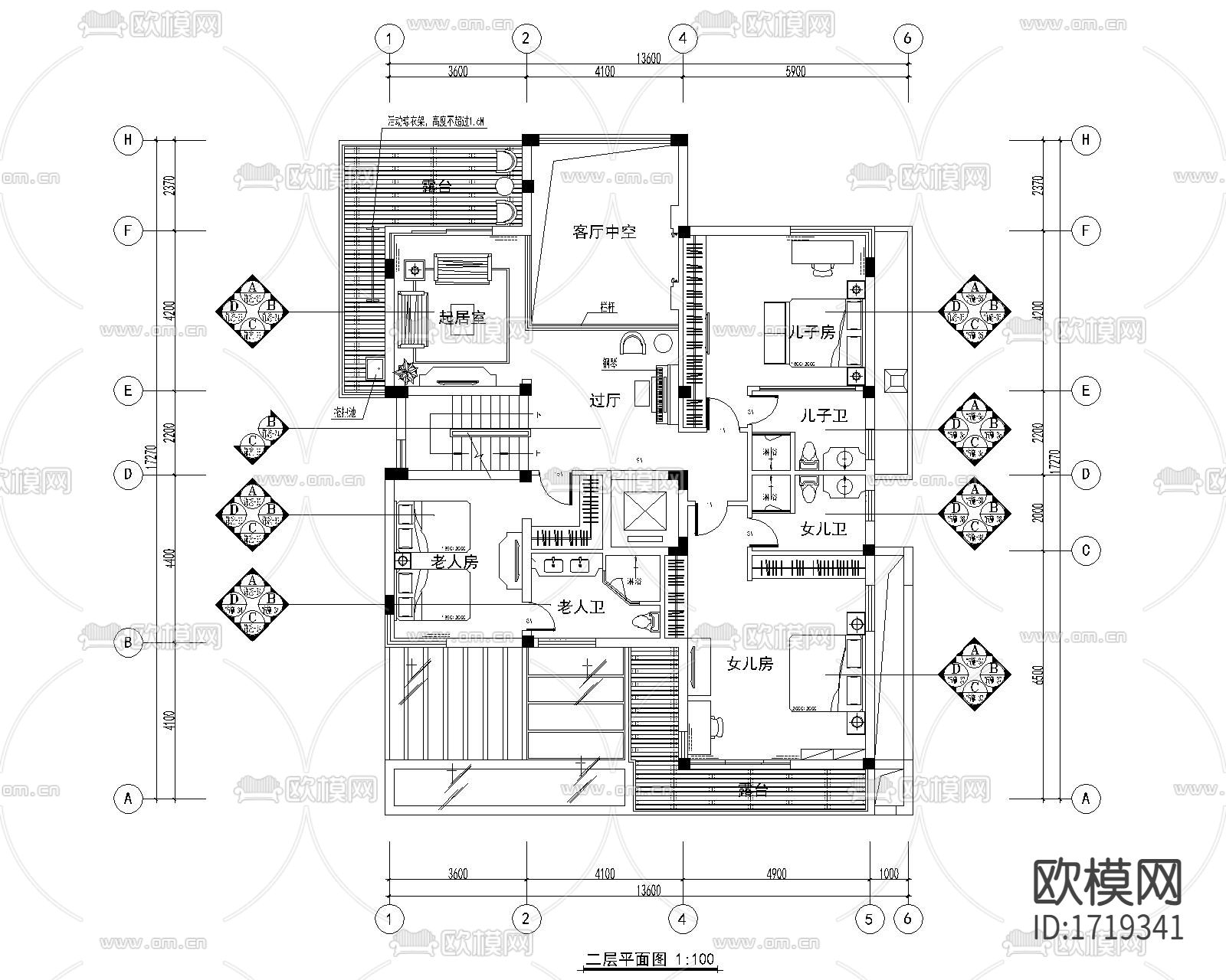 三层别墅平面图下载（渲染图4）