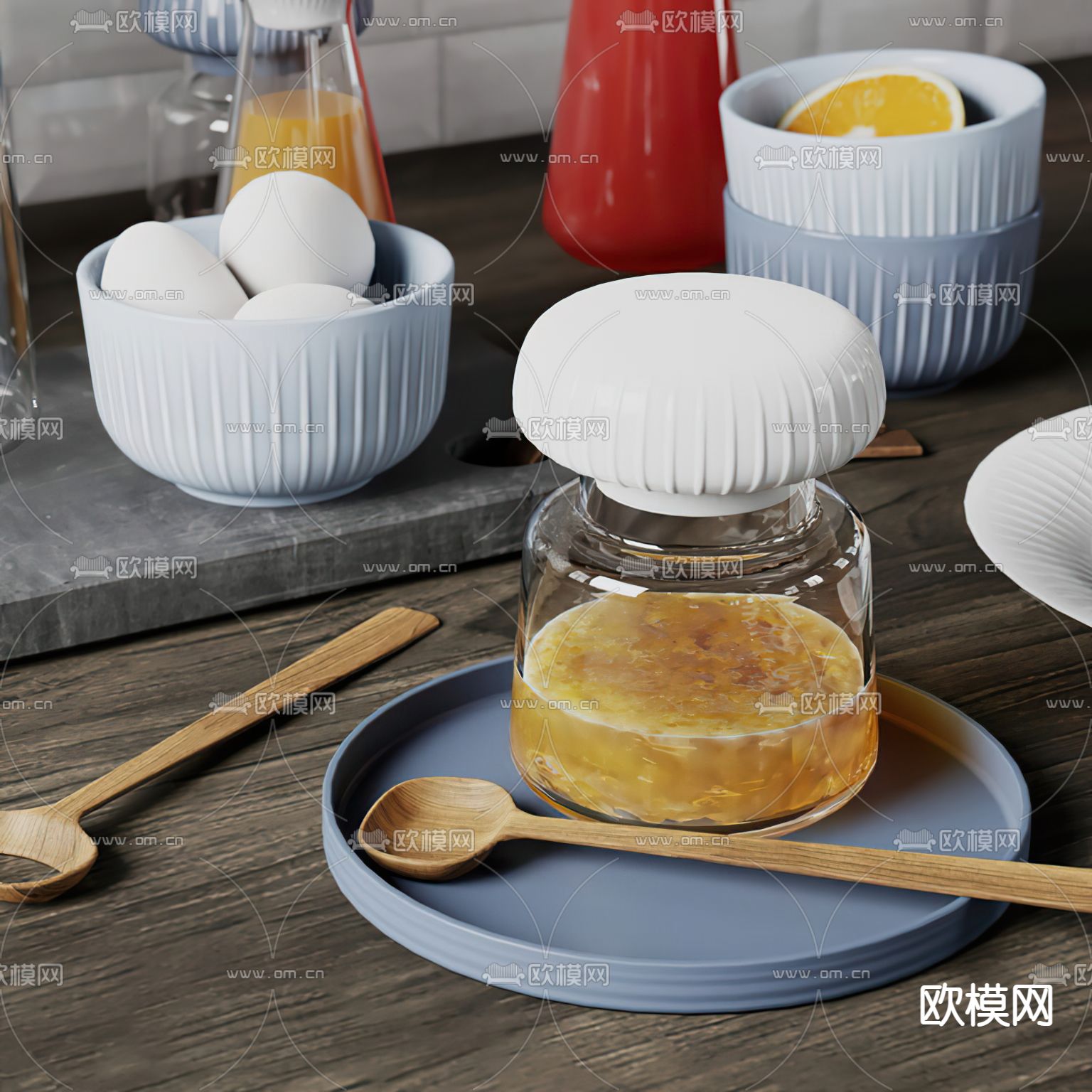 现代饼干蜂蜜餐具3d模型
