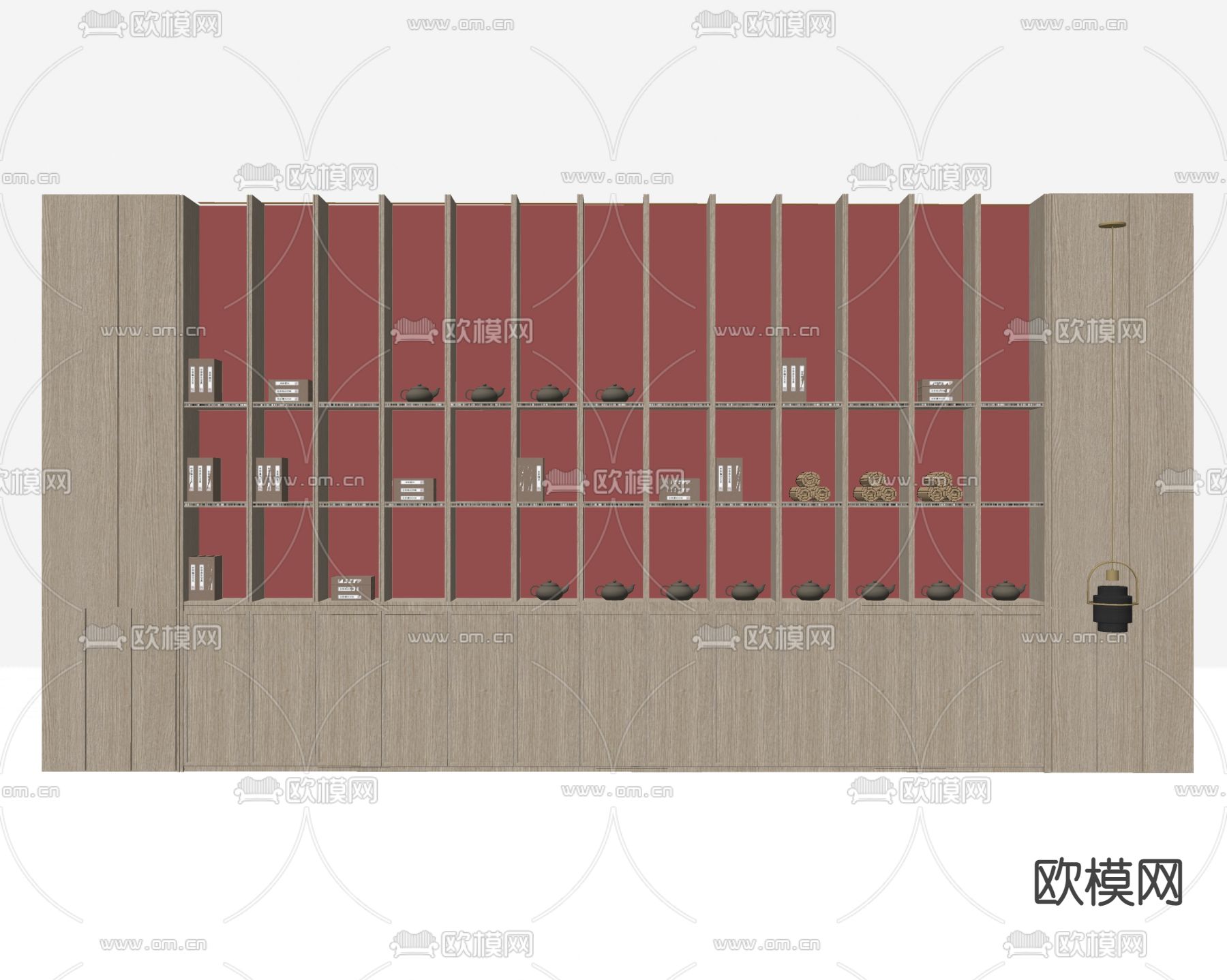 新中式书柜书架su模型下载（渲染图2）