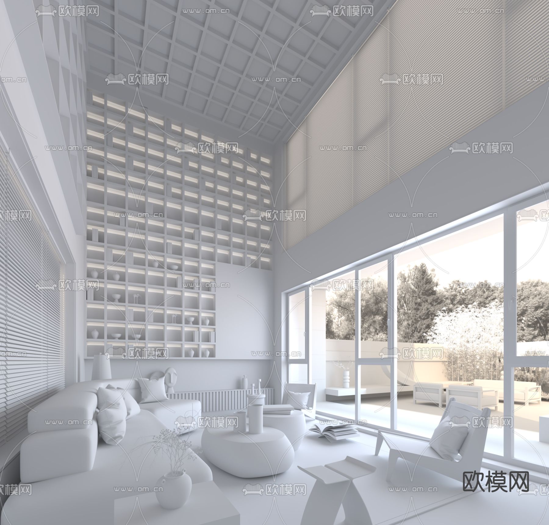 唐忠汉设计 新中式别墅大堂3d模型下载（渲染图2）