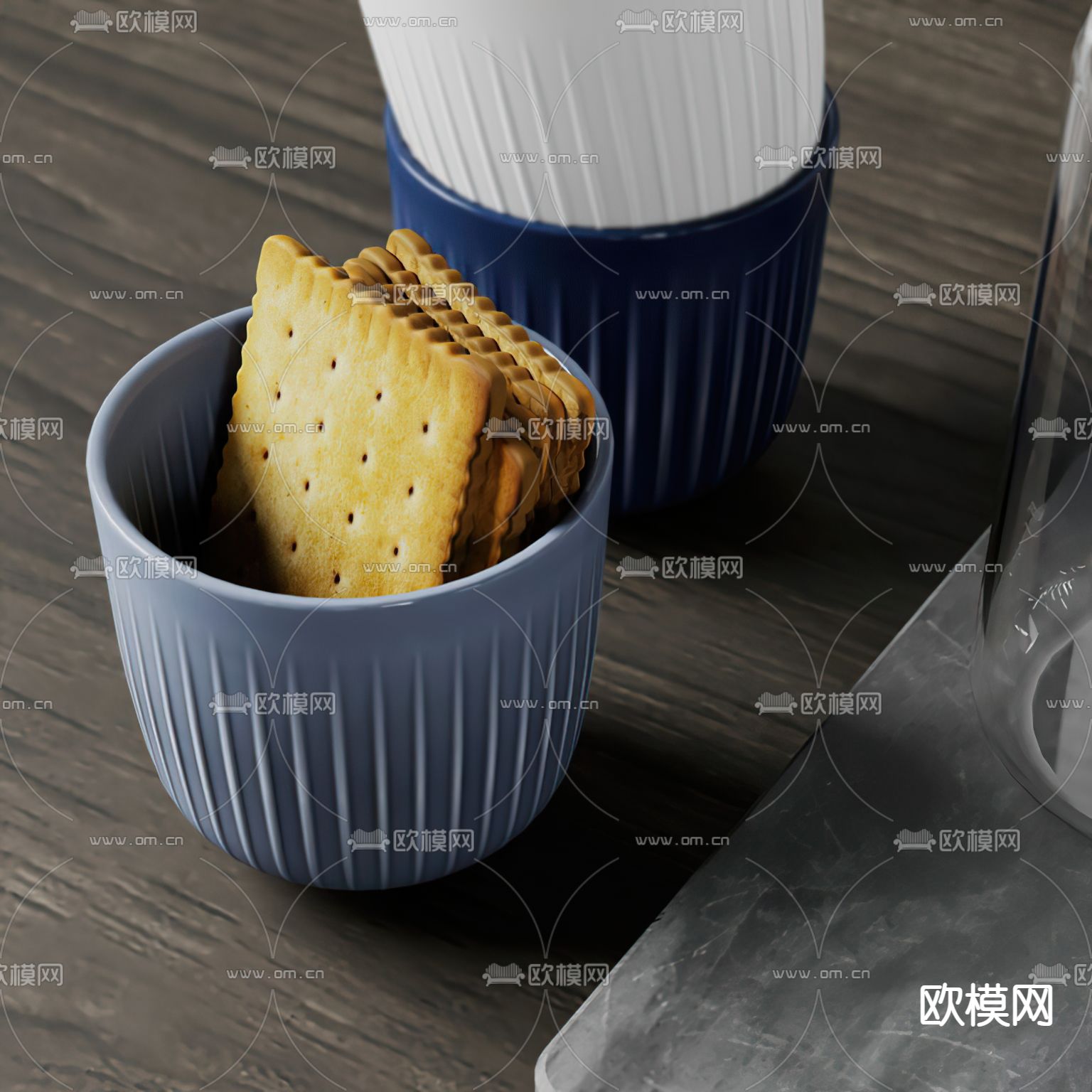 现代饼干蜂蜜餐具3d模型