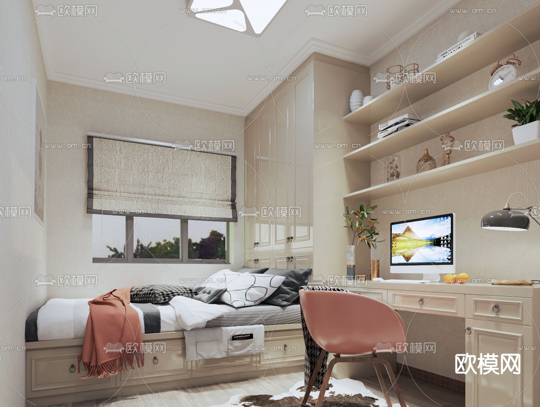 现代榻榻米卧室免费3d模型下载