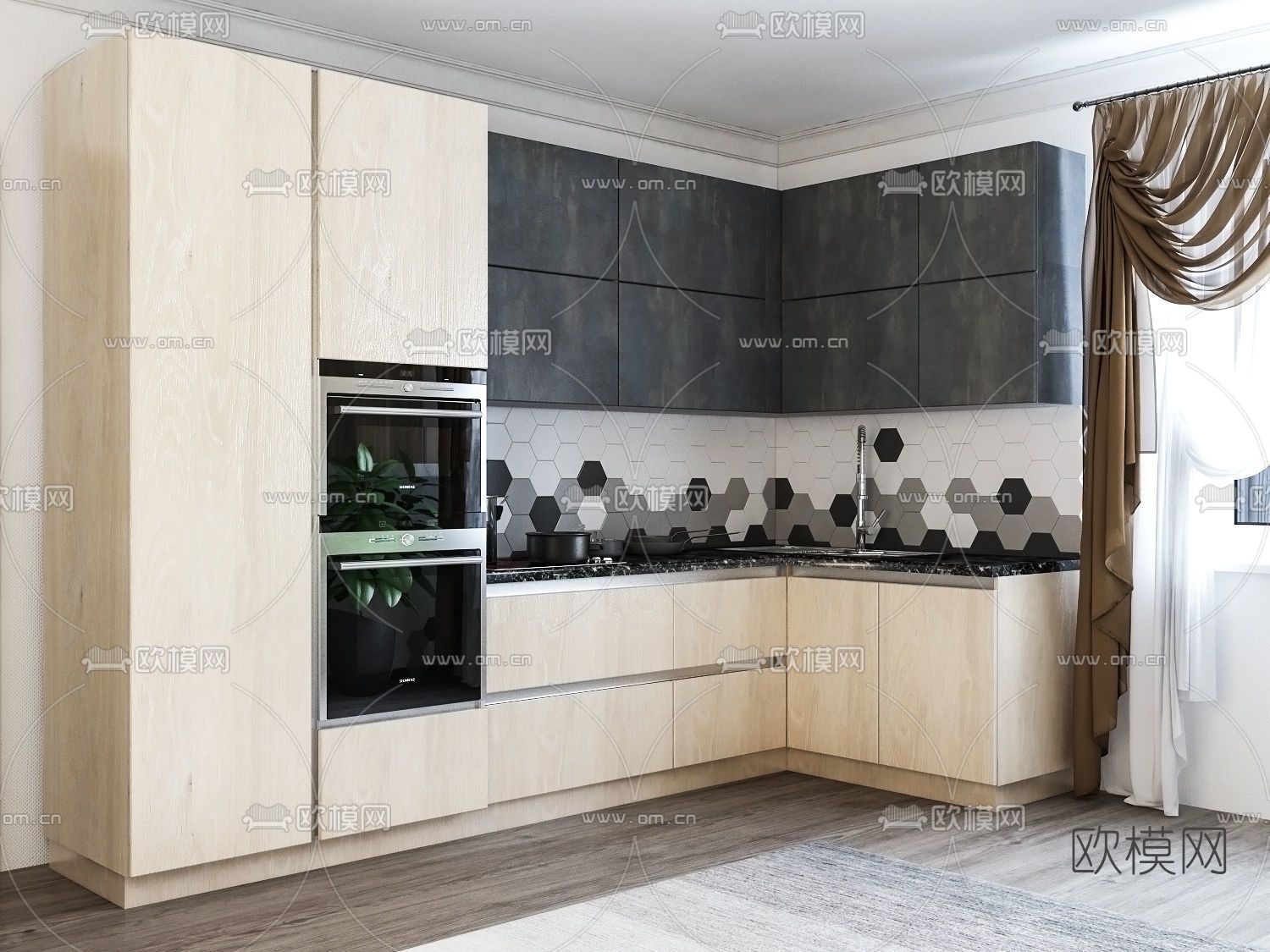 现代转角橱柜免费3d模型下载