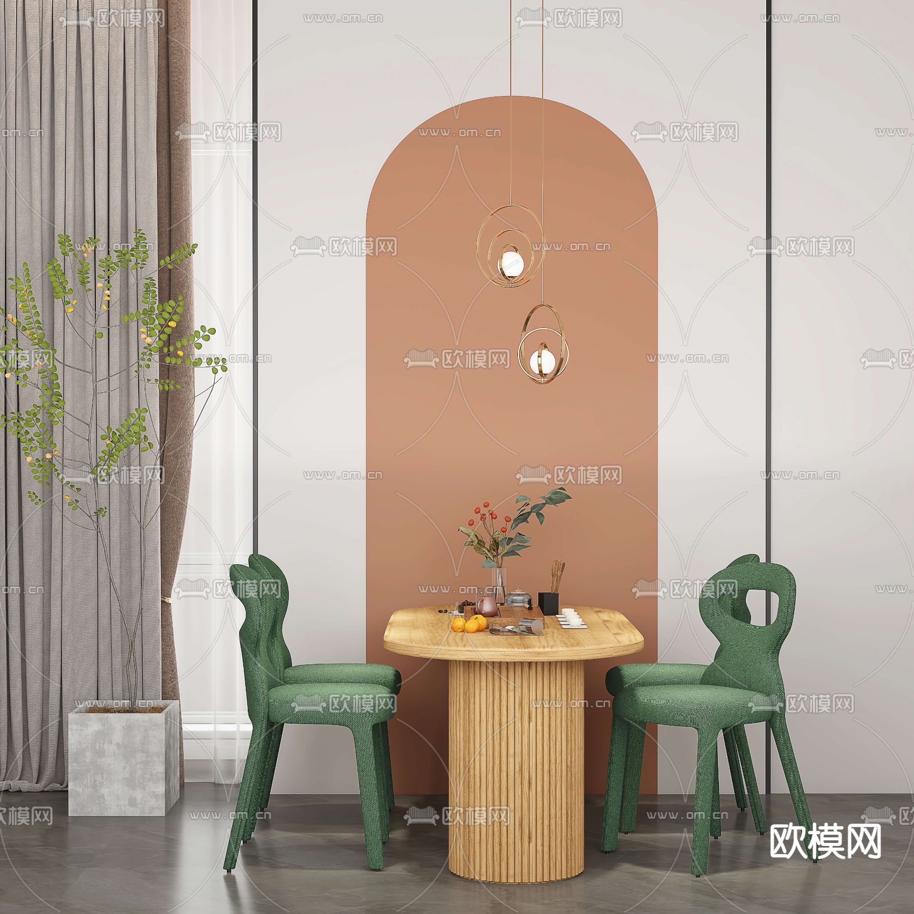 北欧实木餐桌椅3d模型