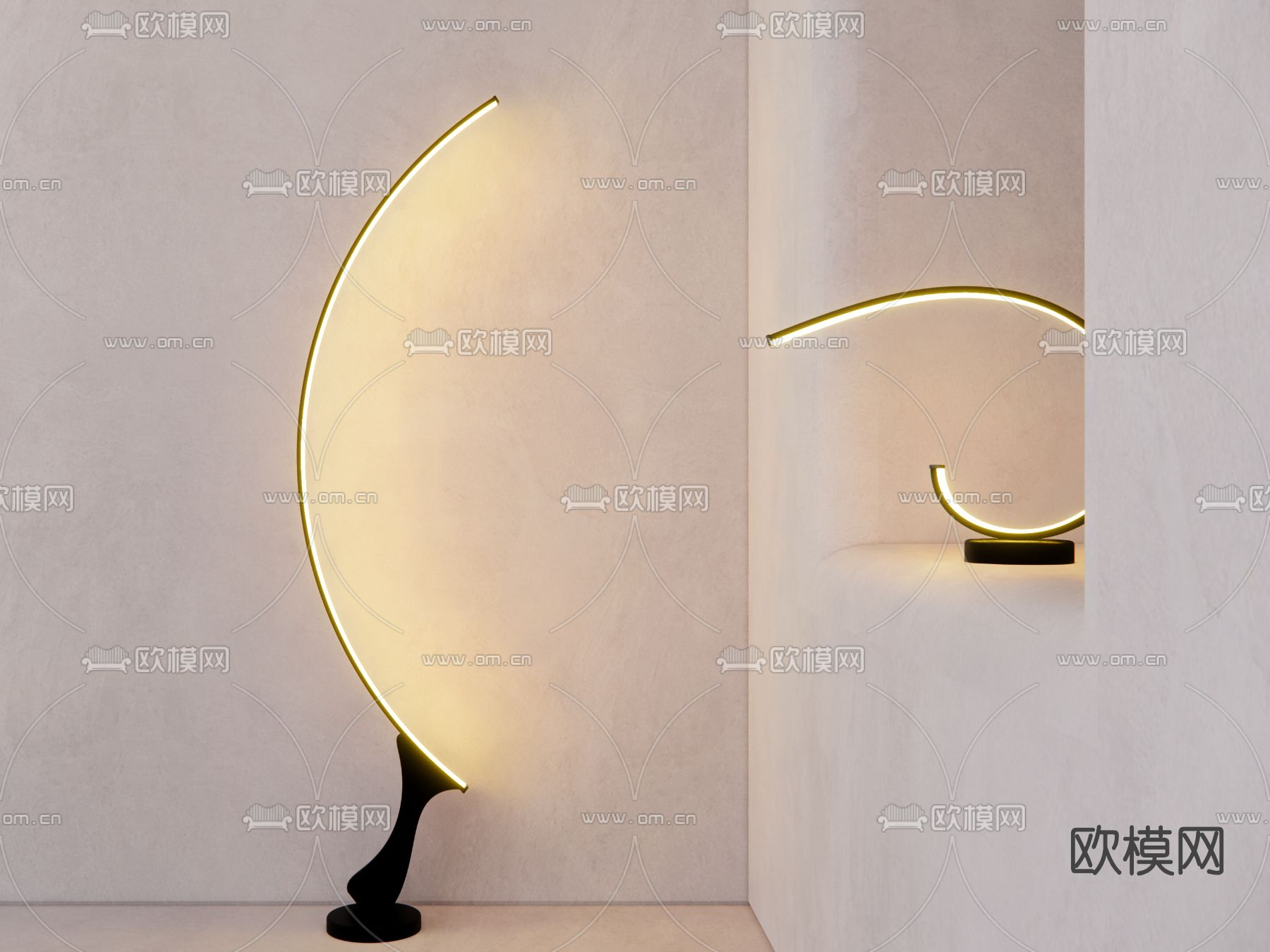 北欧线条落地灯台灯su模型下载（渲染图1）