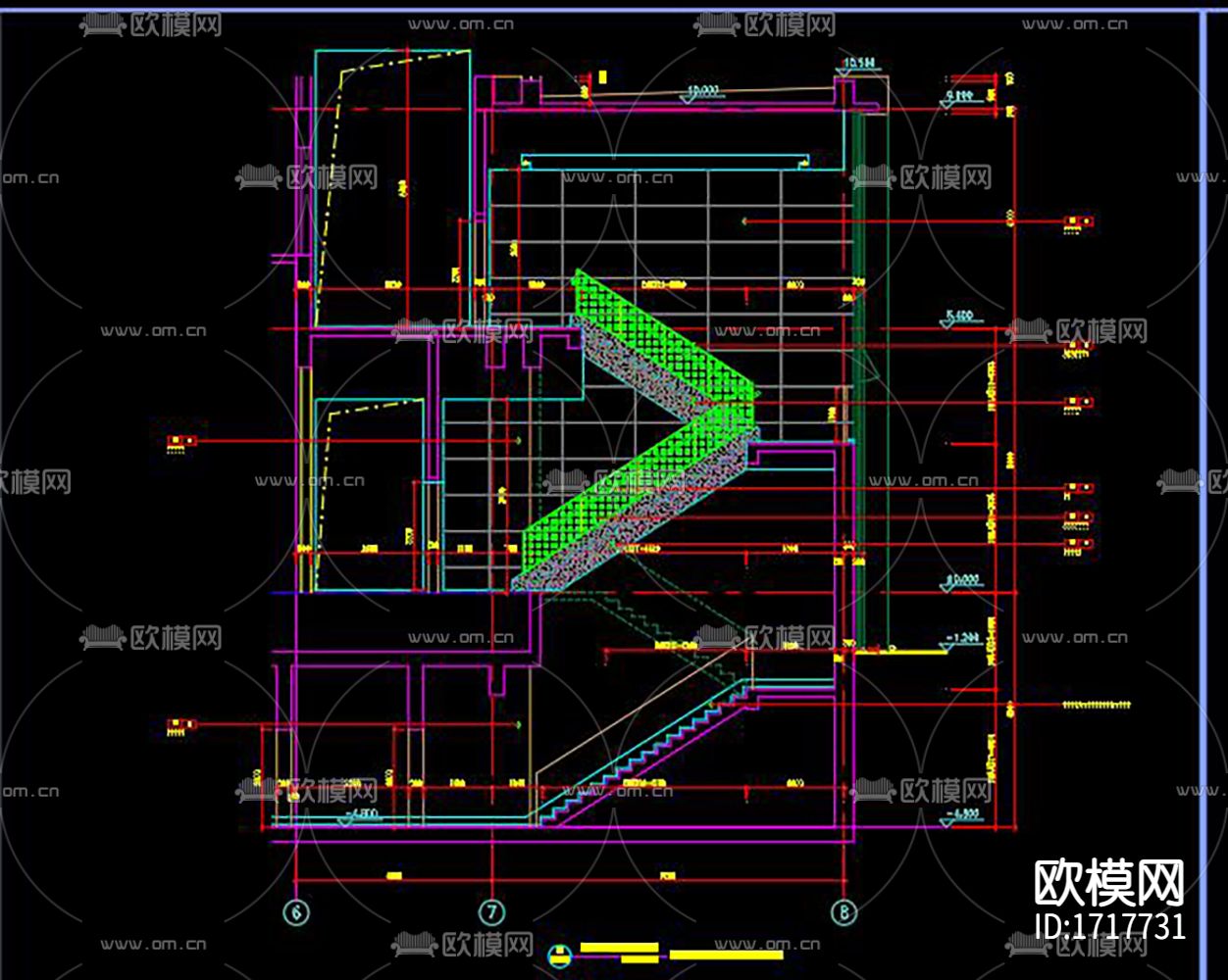 楼梯电梯CAD详图下载（渲染图2）