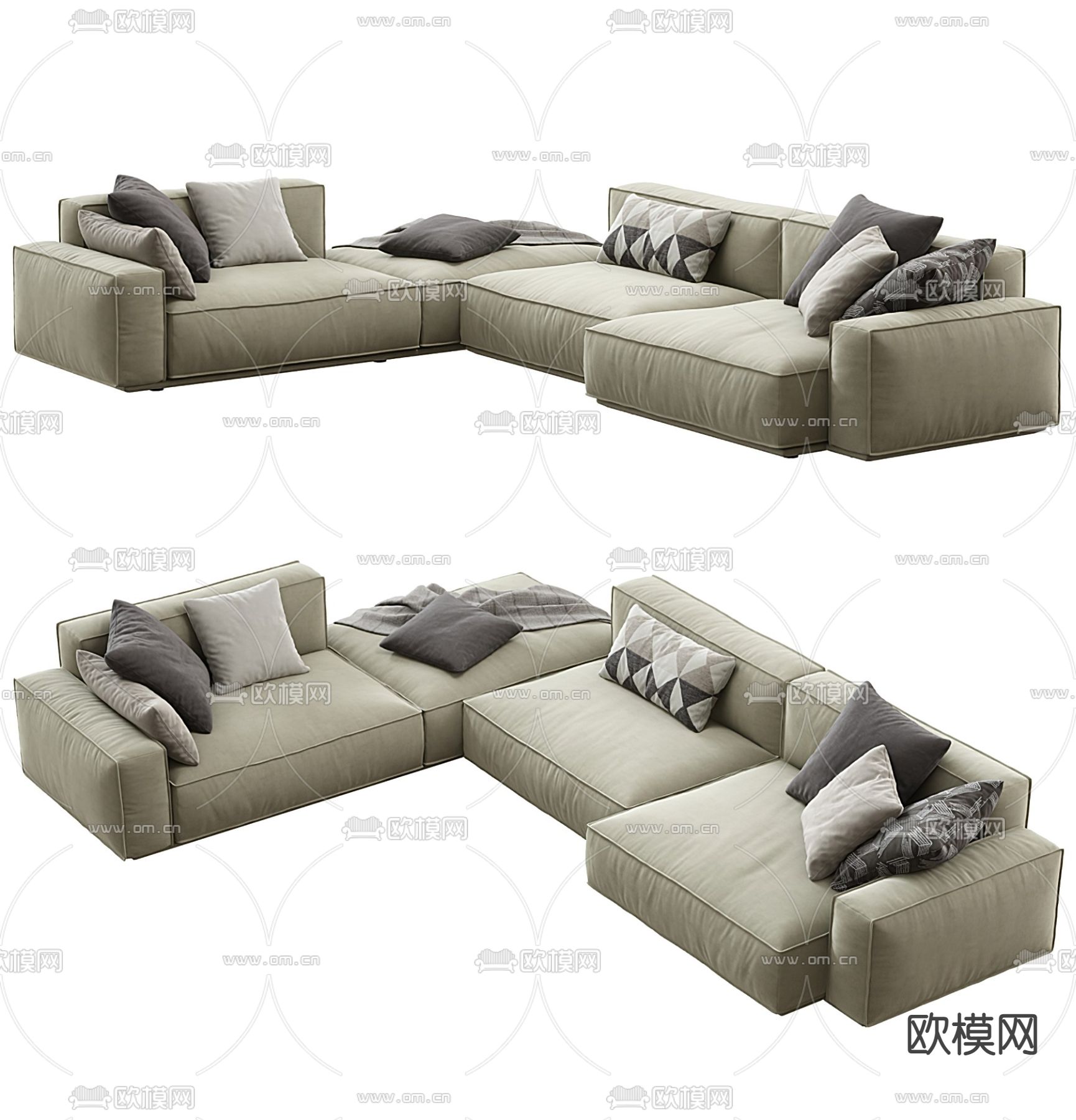 现代布艺转角沙发3d模型