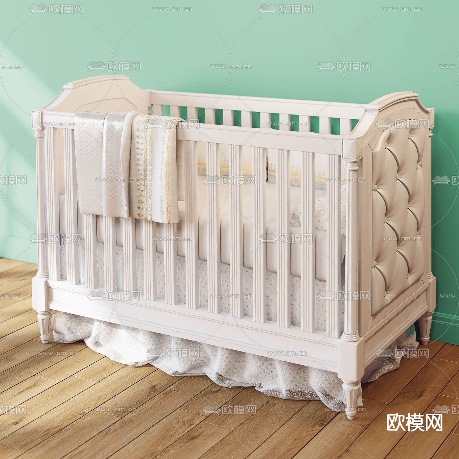 简欧实木婴儿床3d模型