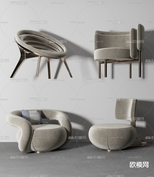 现代绒布休闲沙发3d模型下载(渲染图3)