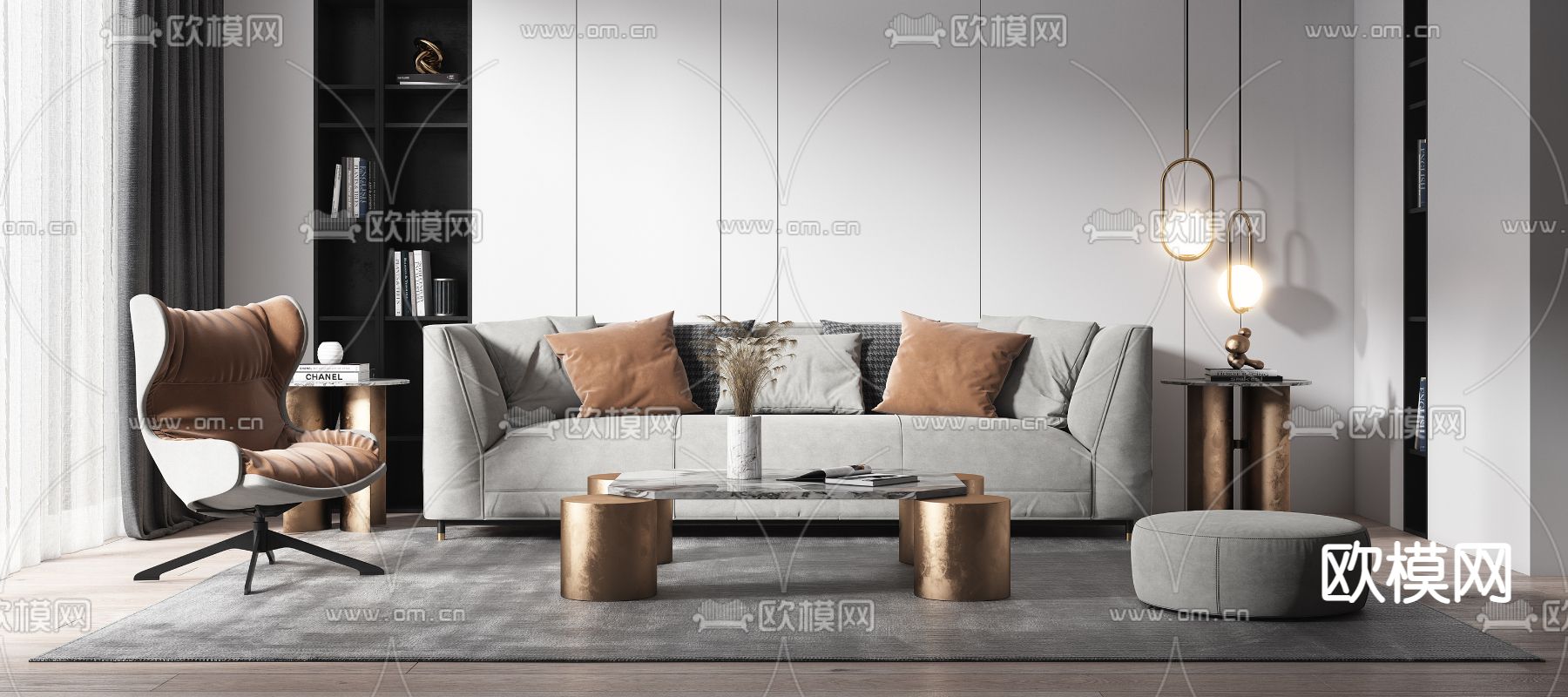现代布艺沙发组合3d模型下载（渲染图3）