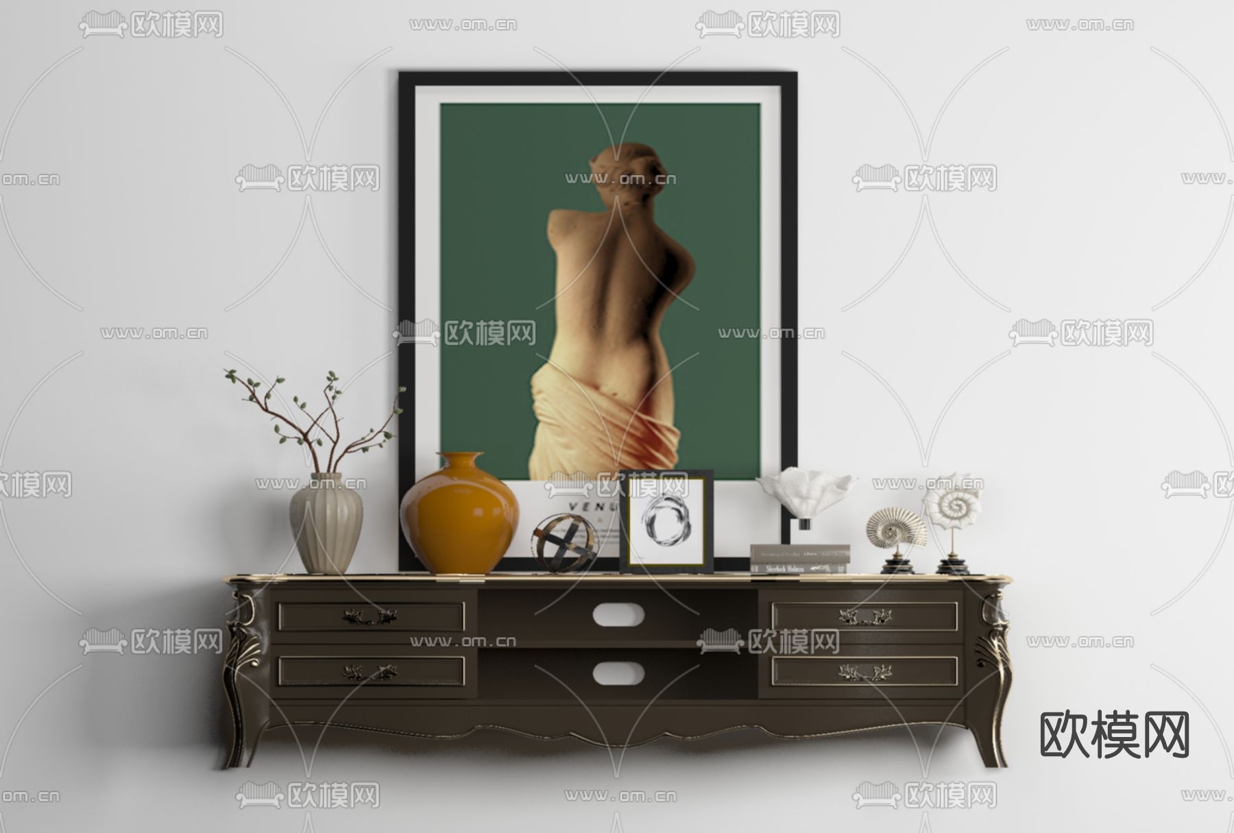 美式电视柜免费3d模型下载