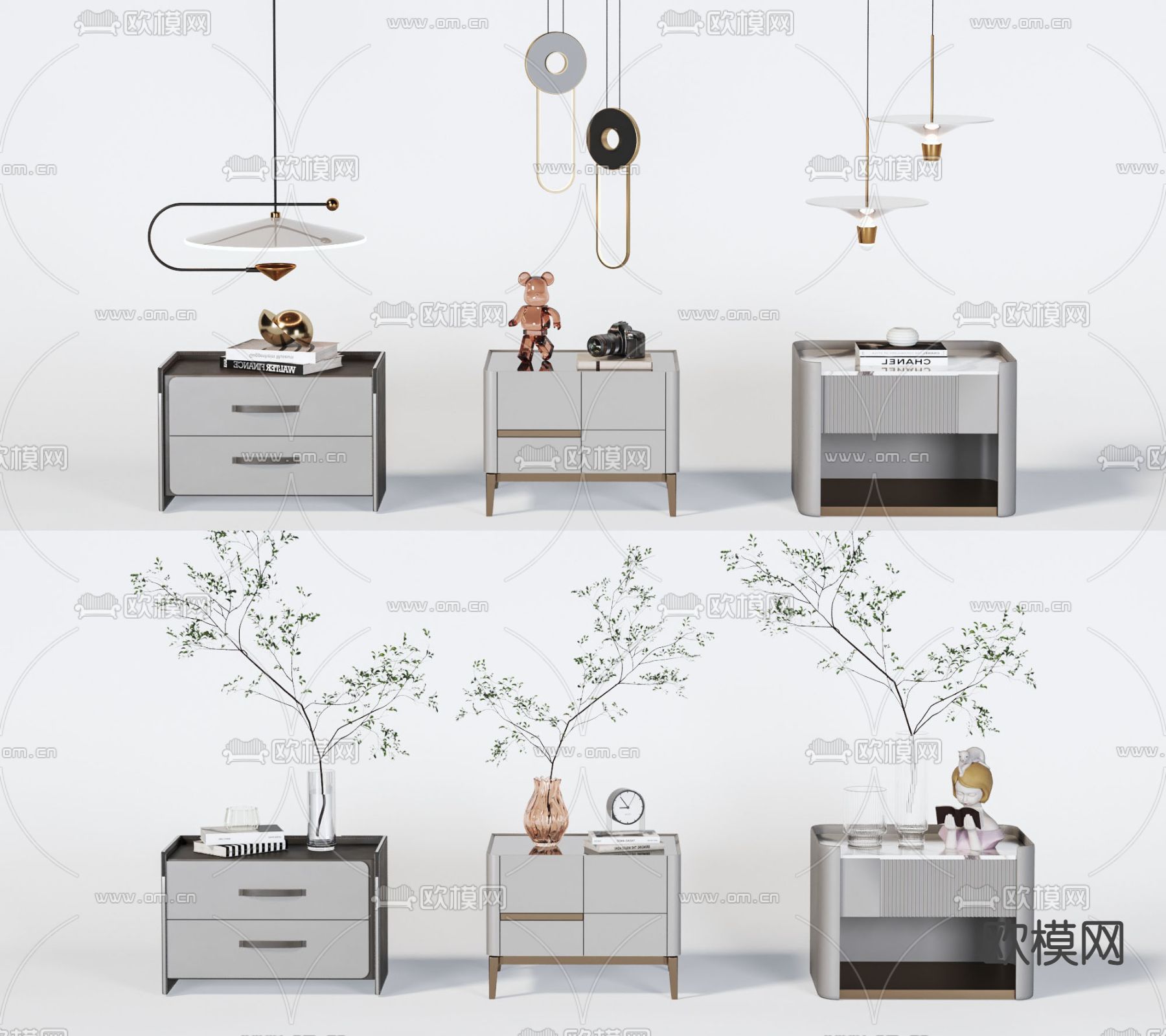 现代轻奢床头柜3d模型下载