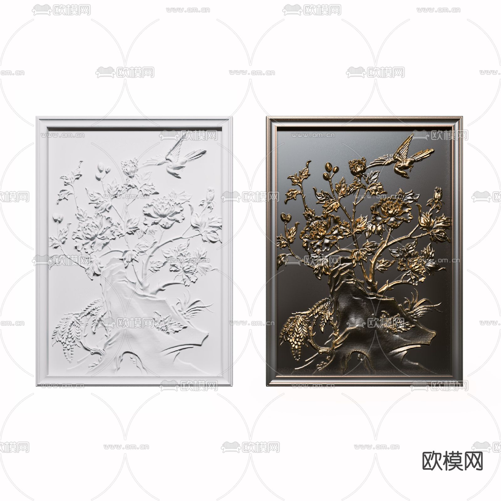 新中式花鸟浮雕雕刻3d模型