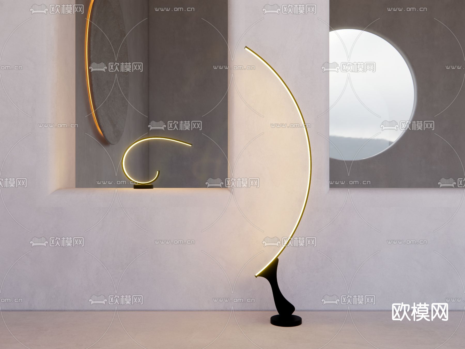 北欧线条落地灯台灯su模型下载（渲染图2）