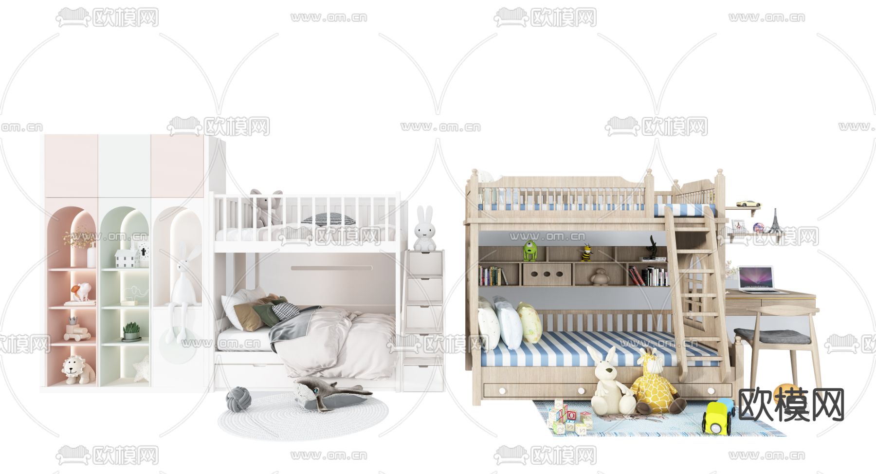 现代上下铺儿童床3d模型下载