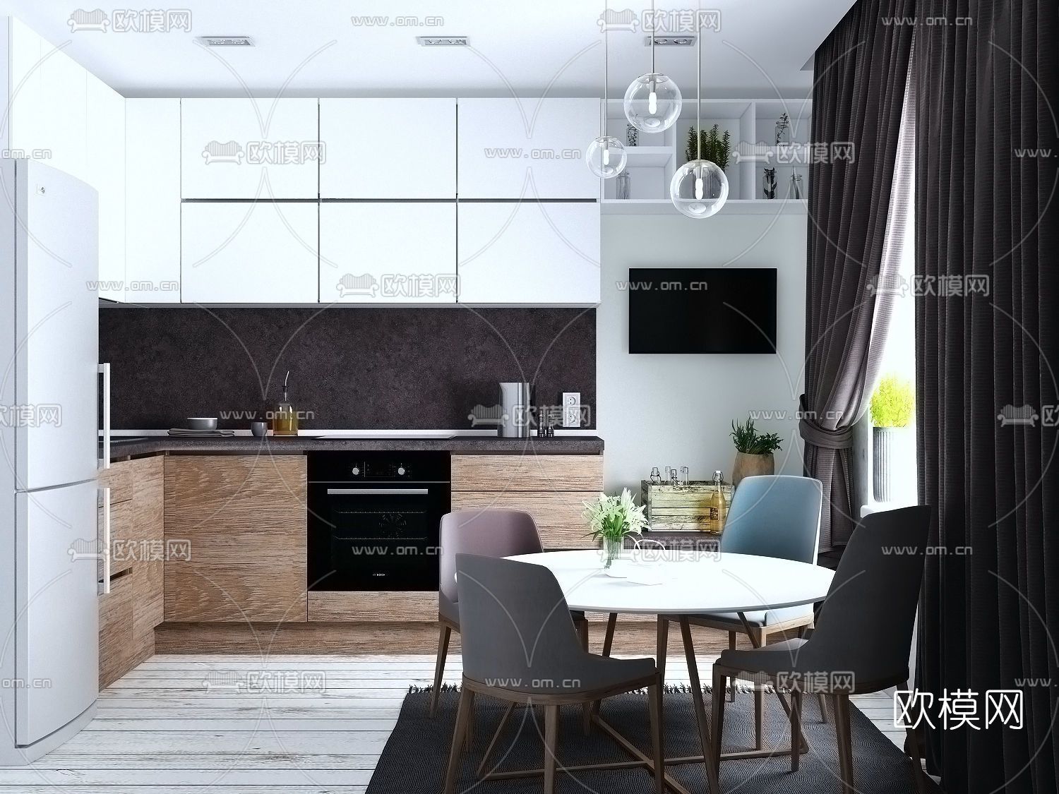 现代厨房餐厅免费3d模型下载