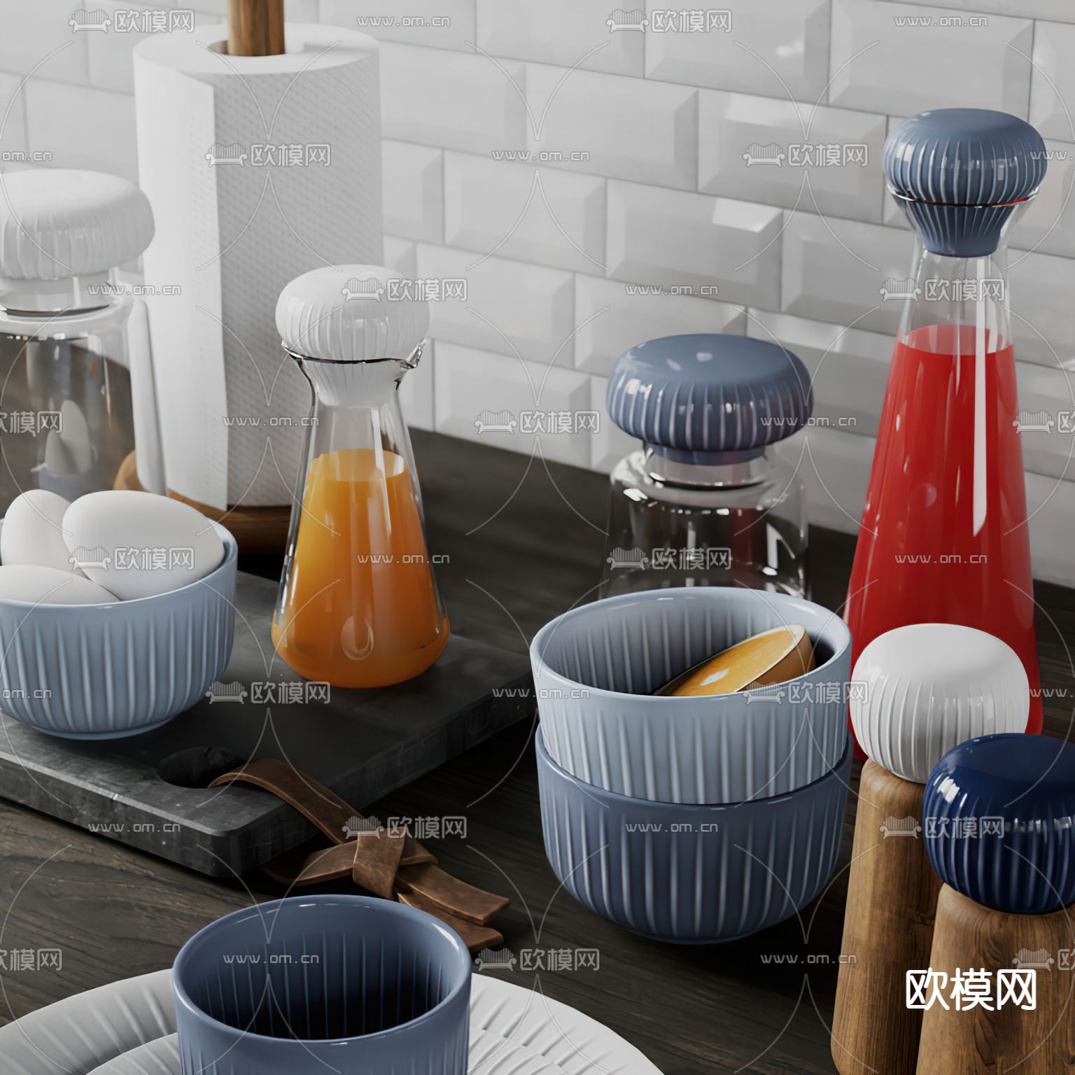 现代饼干蜂蜜餐具3d模型