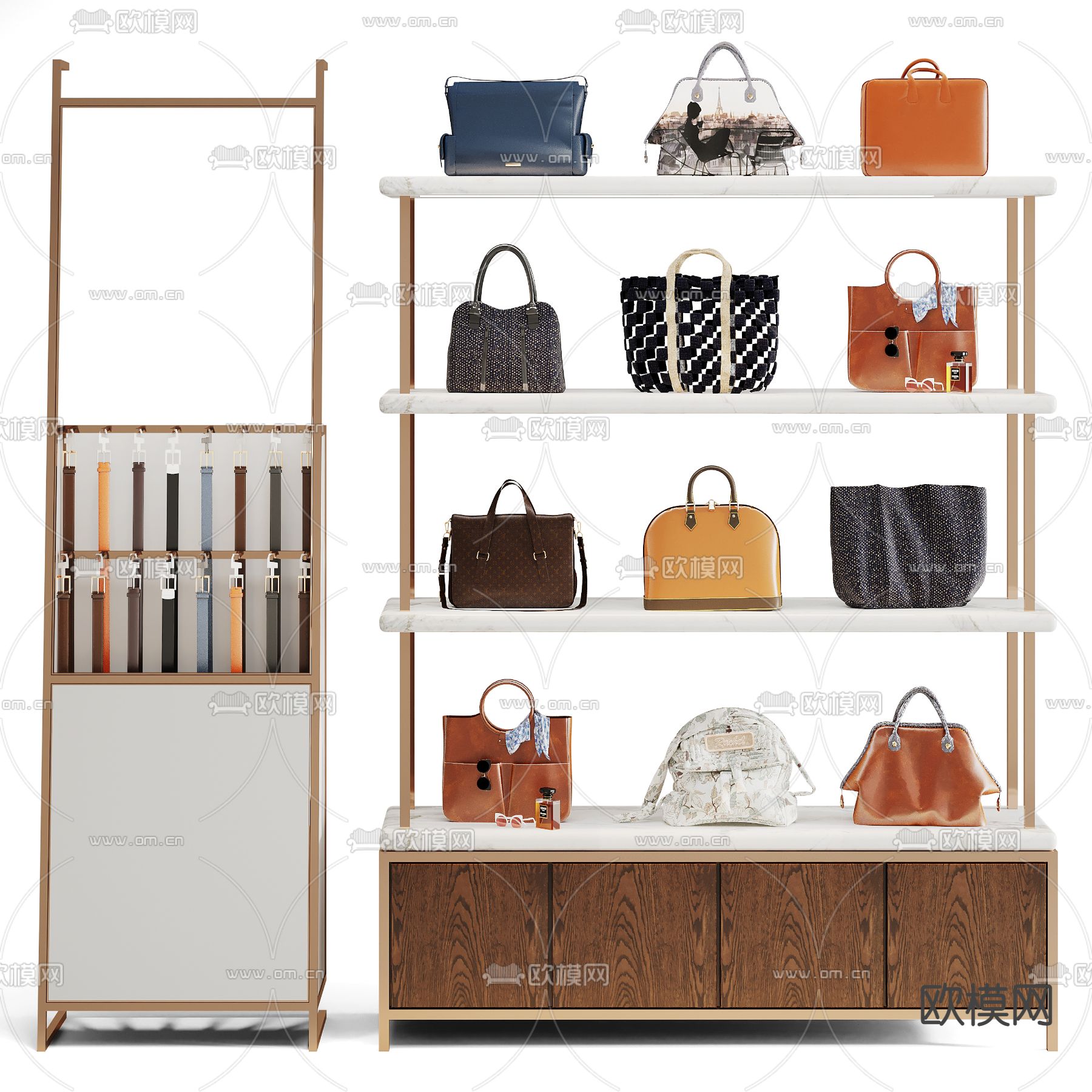 现代皮带包包展示架3d模型下载