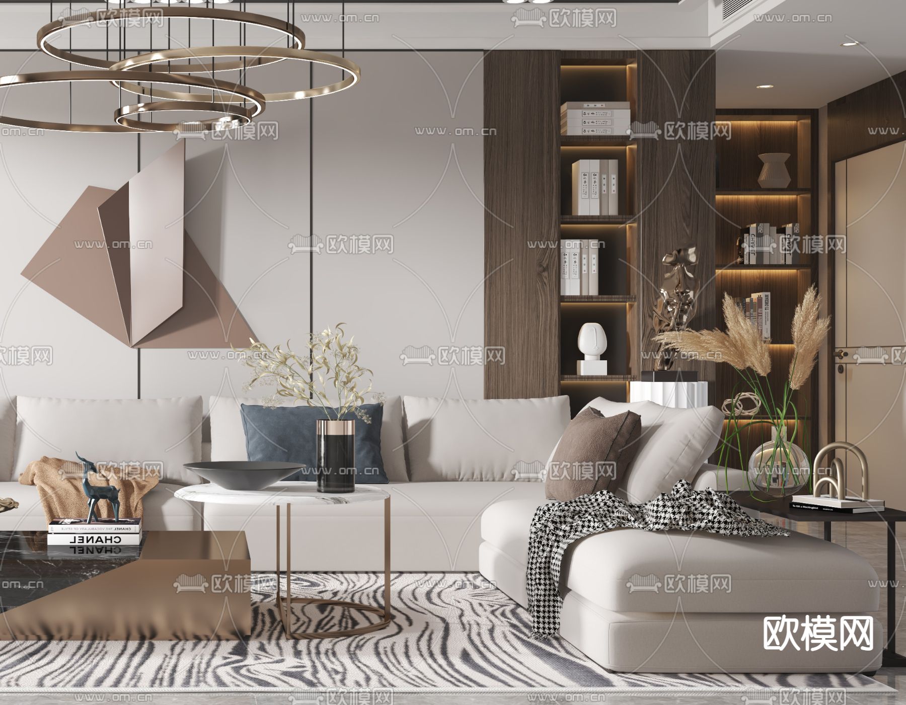 现代布艺转角沙发组合3d模型下载（渲染图2）