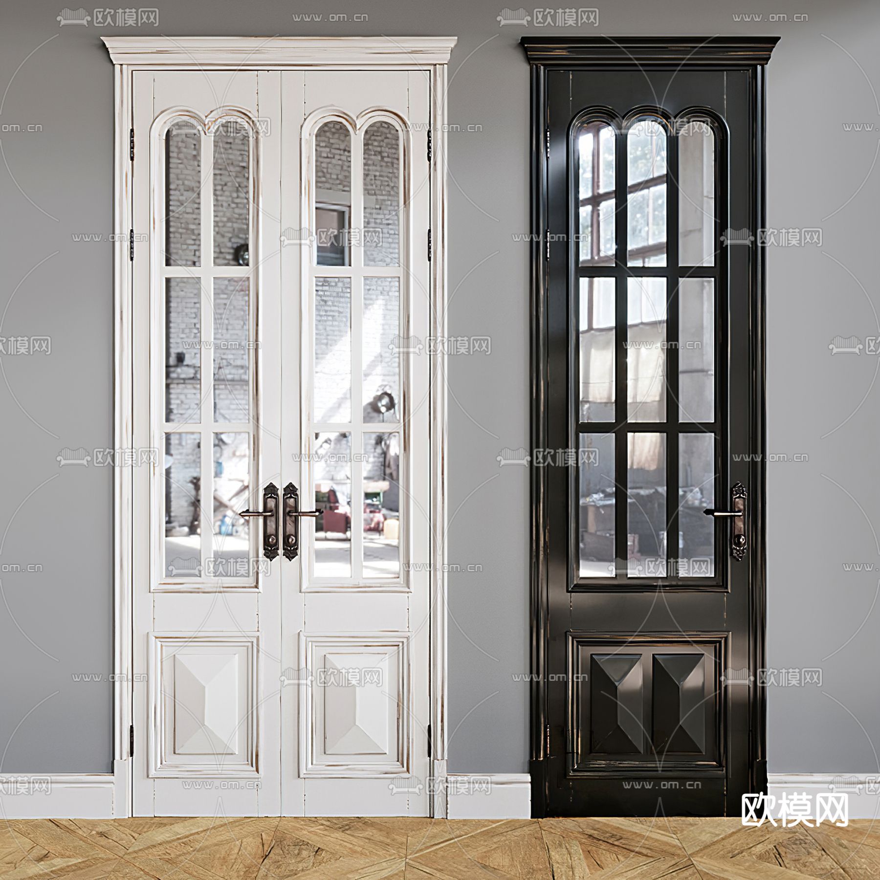 欧式实木双开门单开门3d模型下载