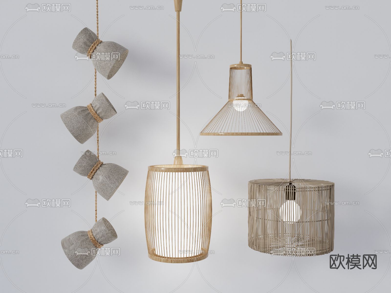 北欧竹编吊灯su模型下载（渲染图1）