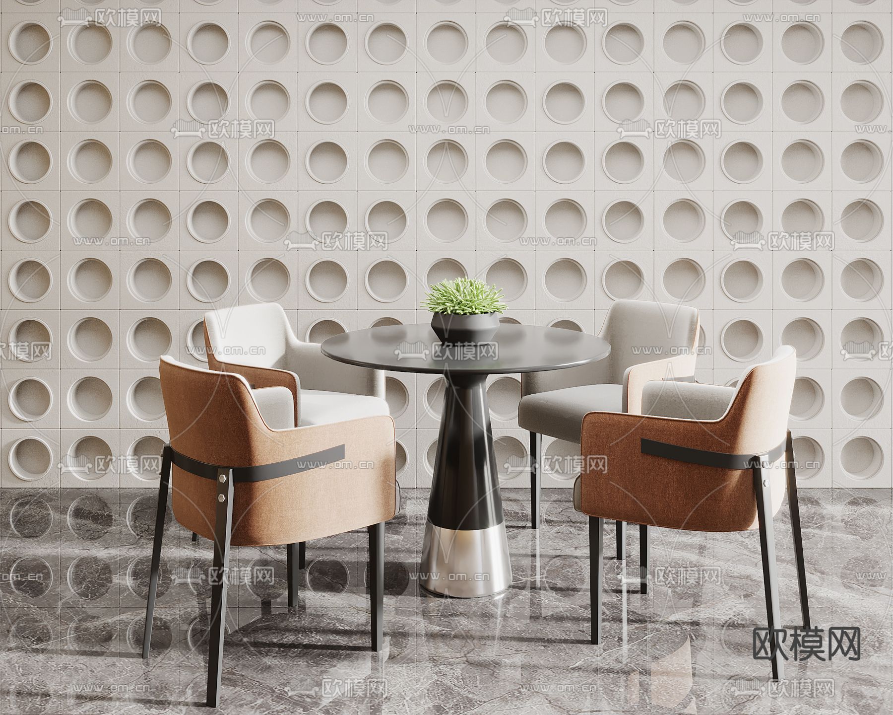 现代布艺圆形休闲桌椅3d模型下载