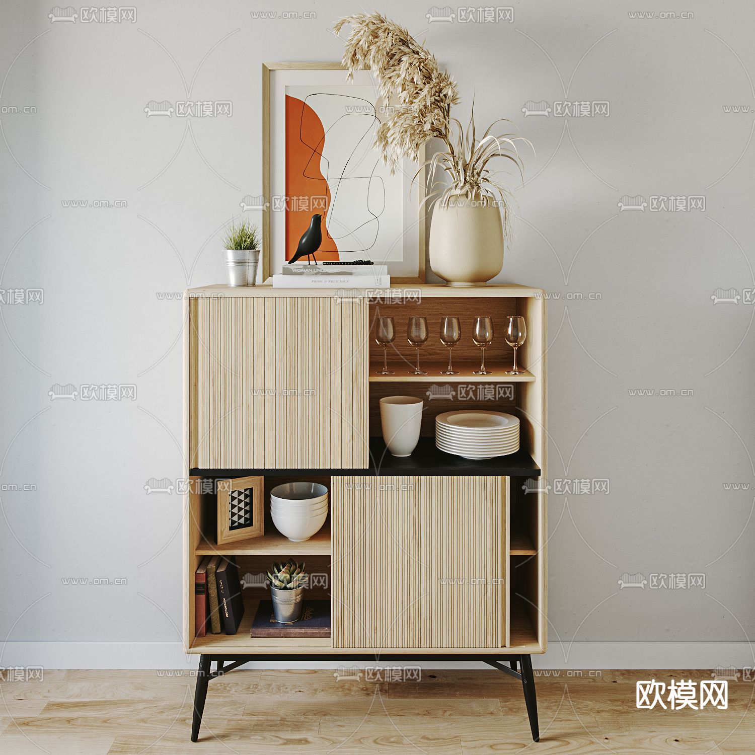 北欧原木餐边柜3d模型下载