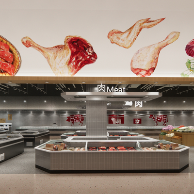  现代精品生鲜超市su模型 