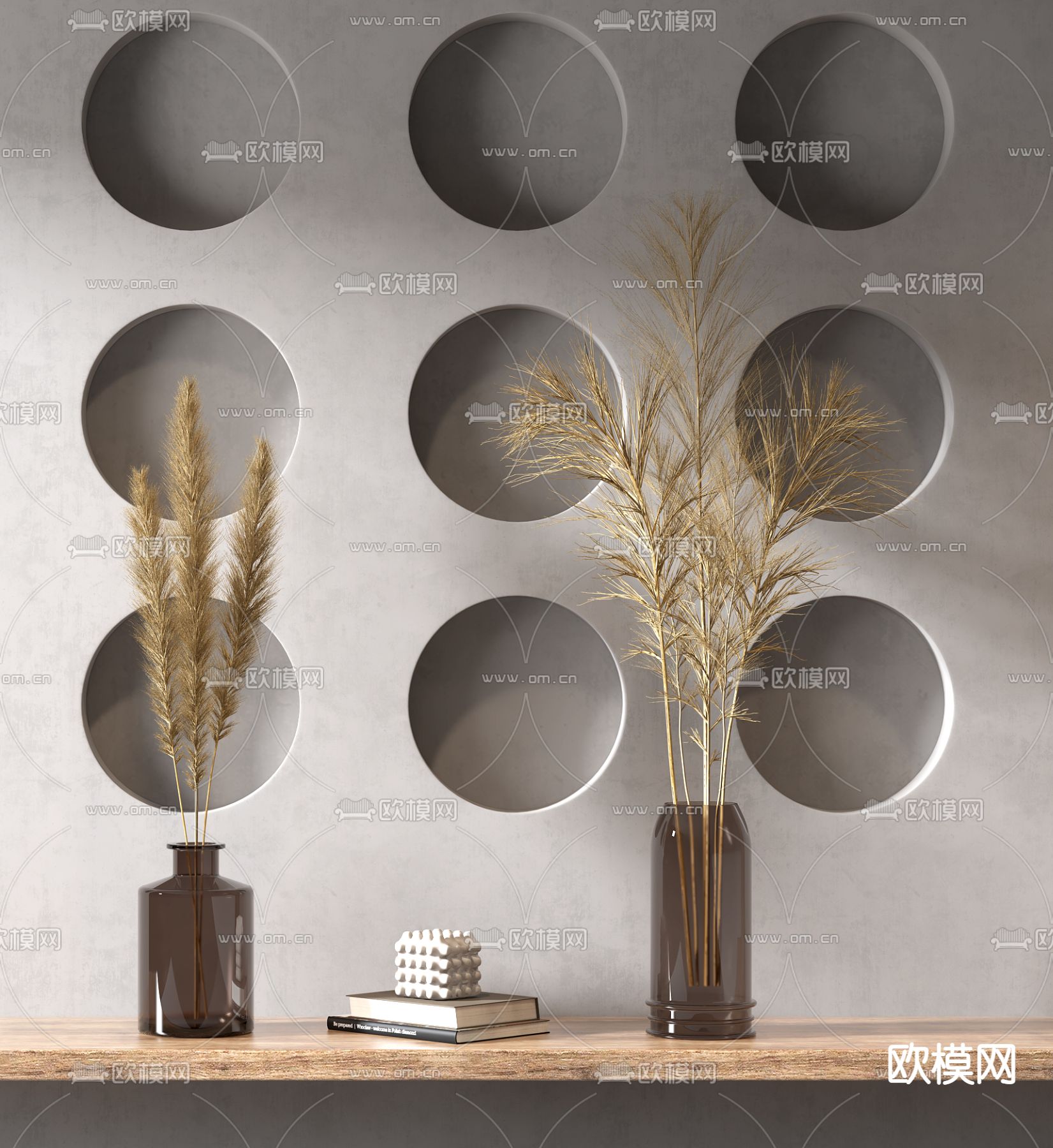 侘寂干花花瓶花艺3d模型下载