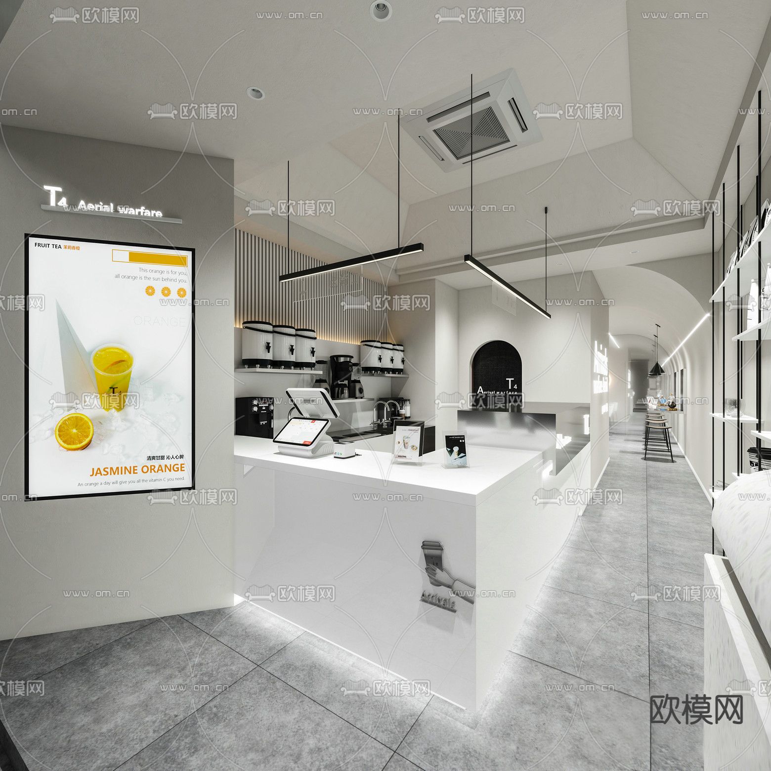 现代极简奶茶店3d模型下载（渲染图1）