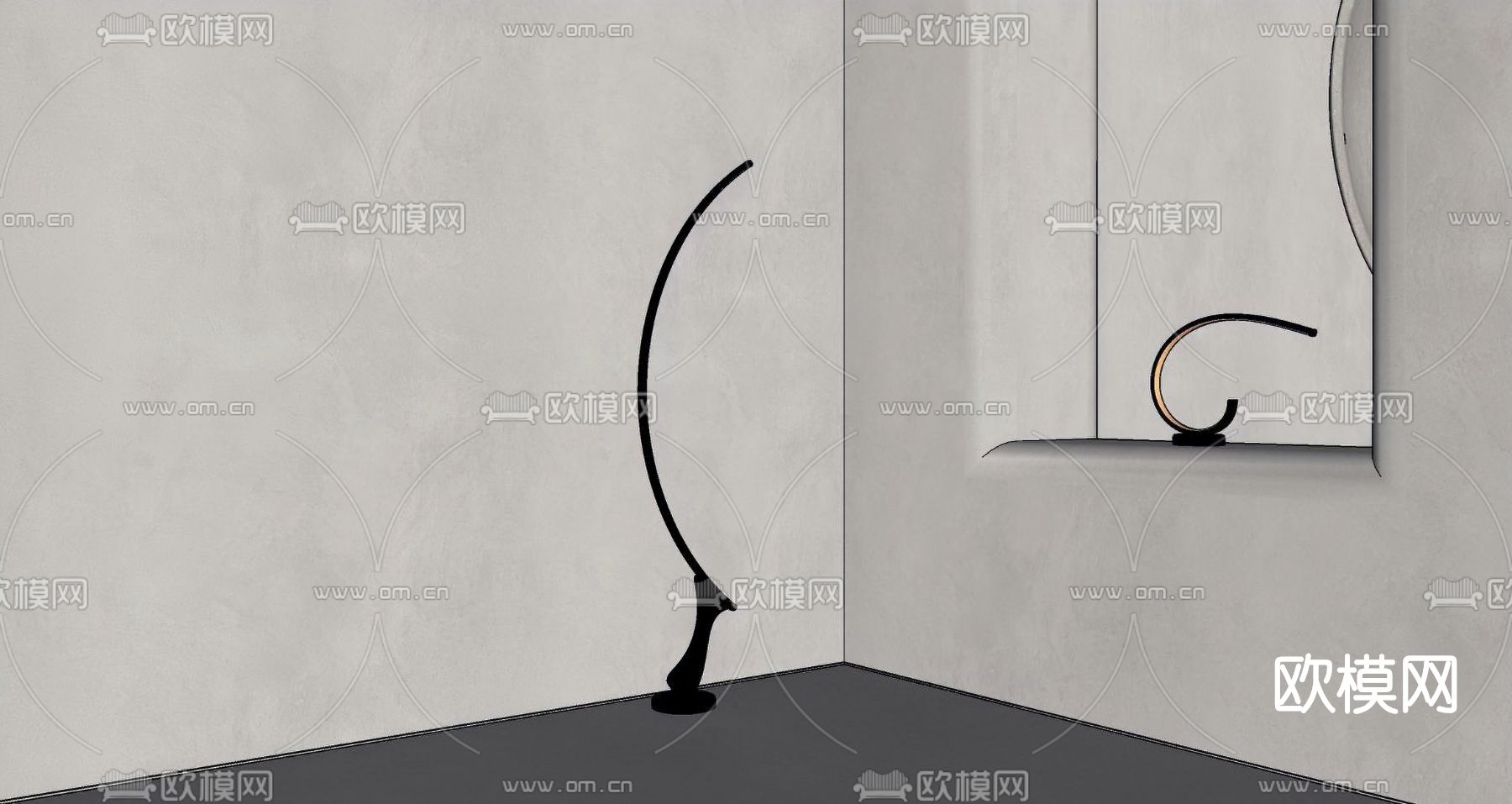 北欧线条落地灯台灯su模型下载（渲染图4）
