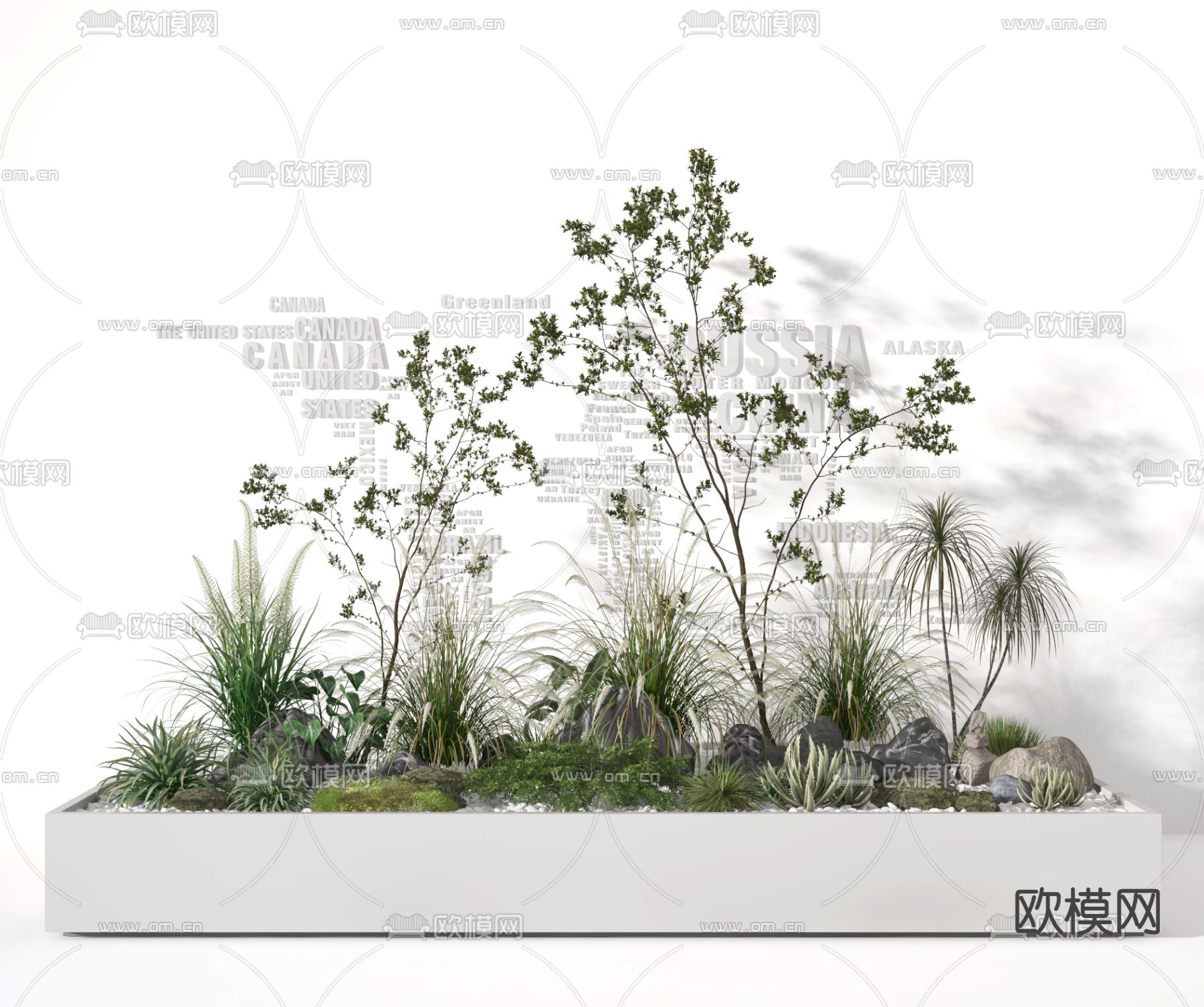 现代绿植灌木堆景观小品3d模型