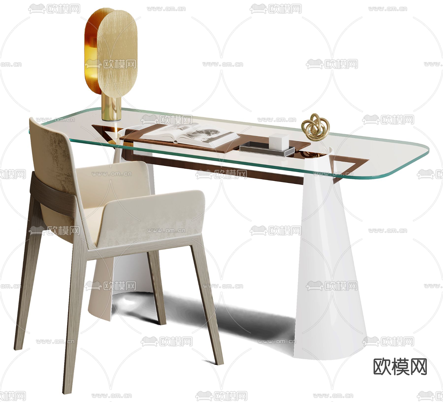 现代玻璃书桌椅3d模型