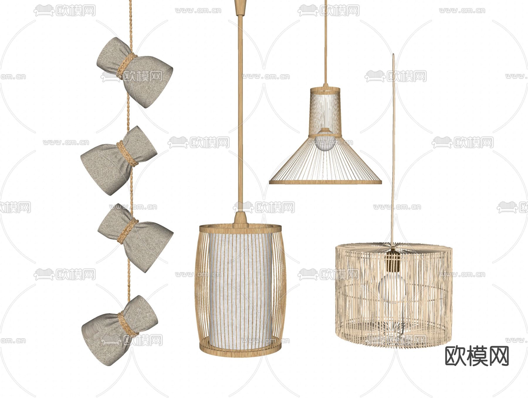 北欧竹编吊灯su模型下载（渲染图2）