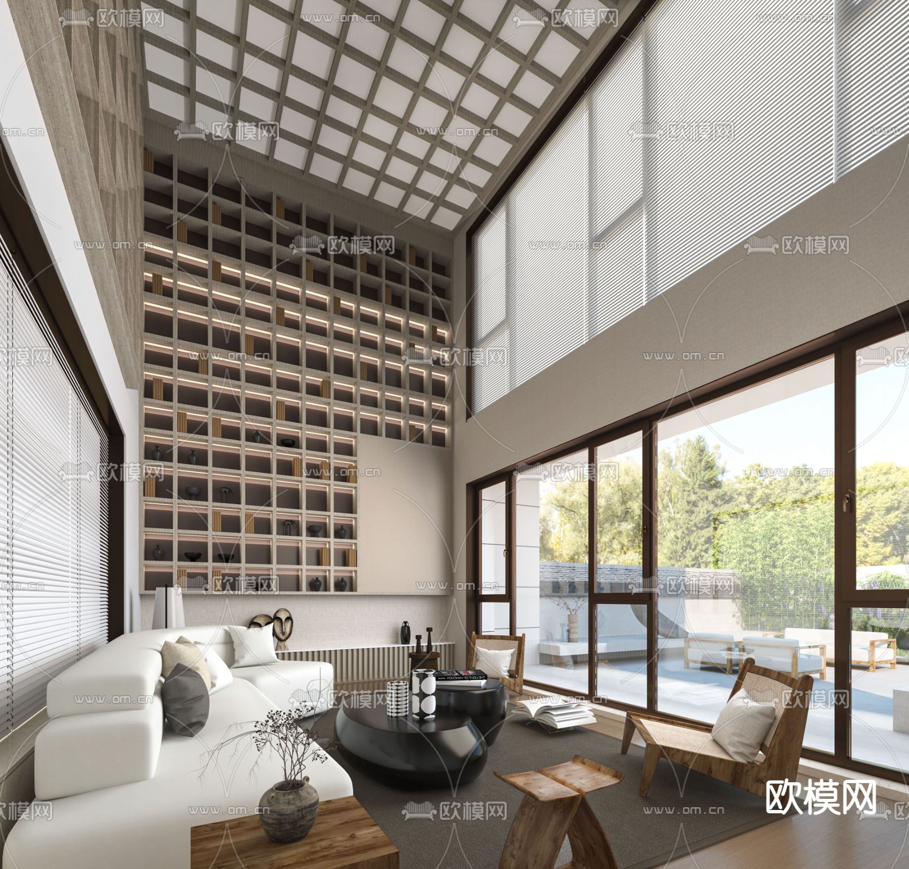 唐忠汉设计 新中式别墅大堂3d模型下载（渲染图1）