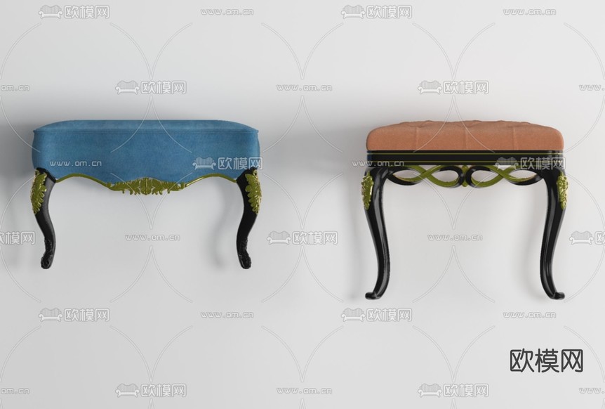 欧式布艺凳子免费3d模型下载