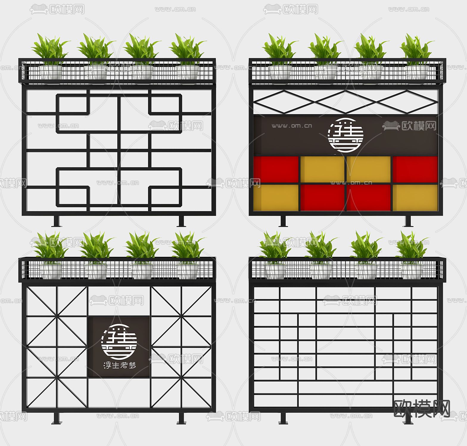 工业风铁艺绿植屏风隔断3d模型下载