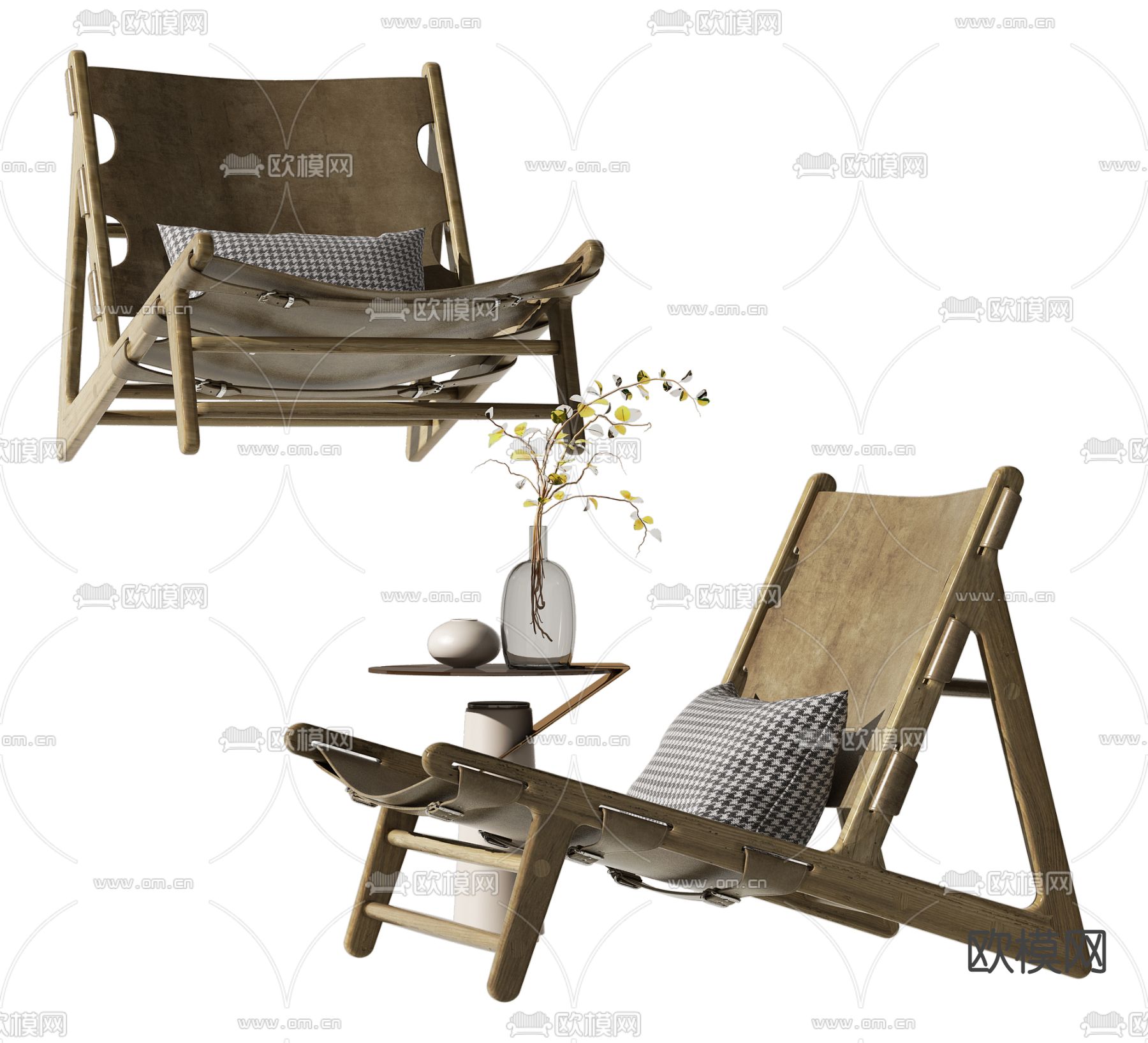 侘寂实木休闲躺椅3d模型下载