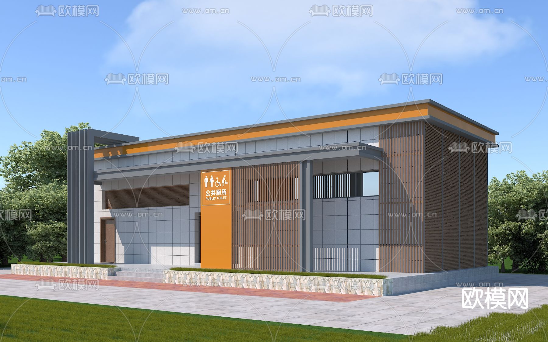 现代公共厕所建筑外观3d模型