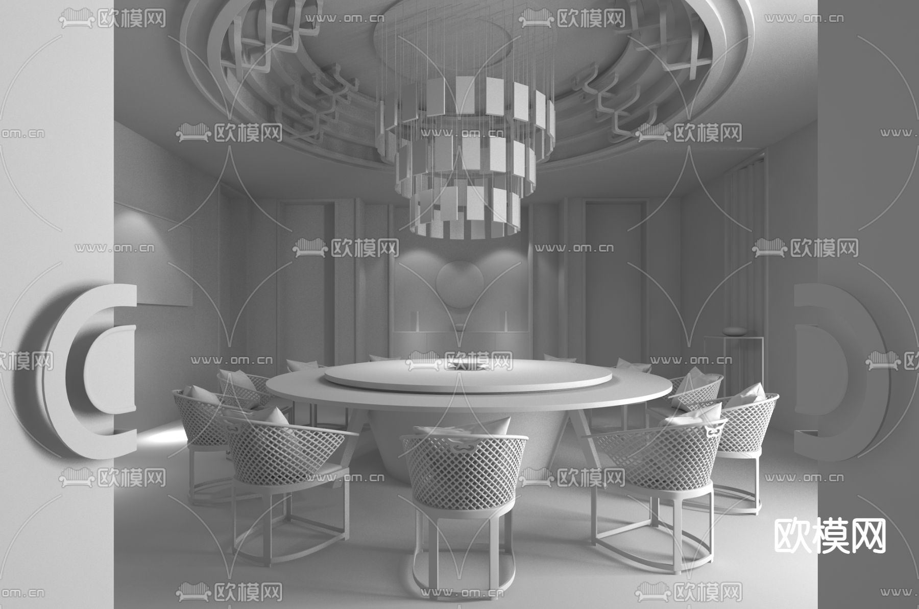 得德设计 新中式餐厅包房3d模型下载（渲染图2）