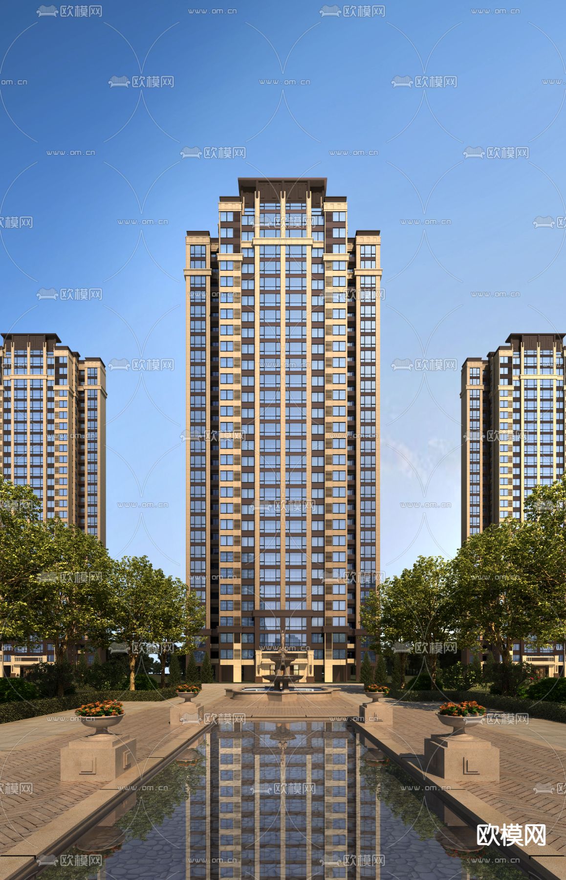 欧式高层住宅楼建筑外观3d模型下载