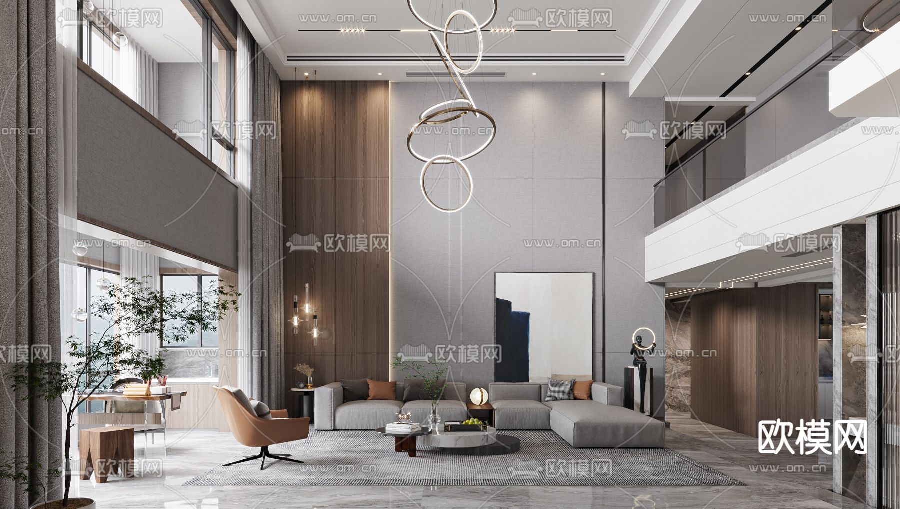 现代别墅客厅餐厅3d模型