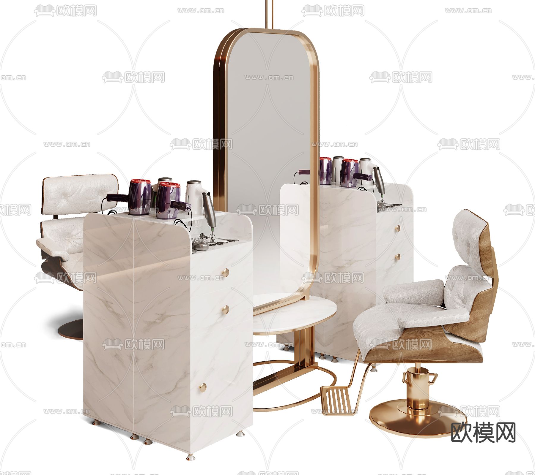 现代皮革理发椅3d模型下载