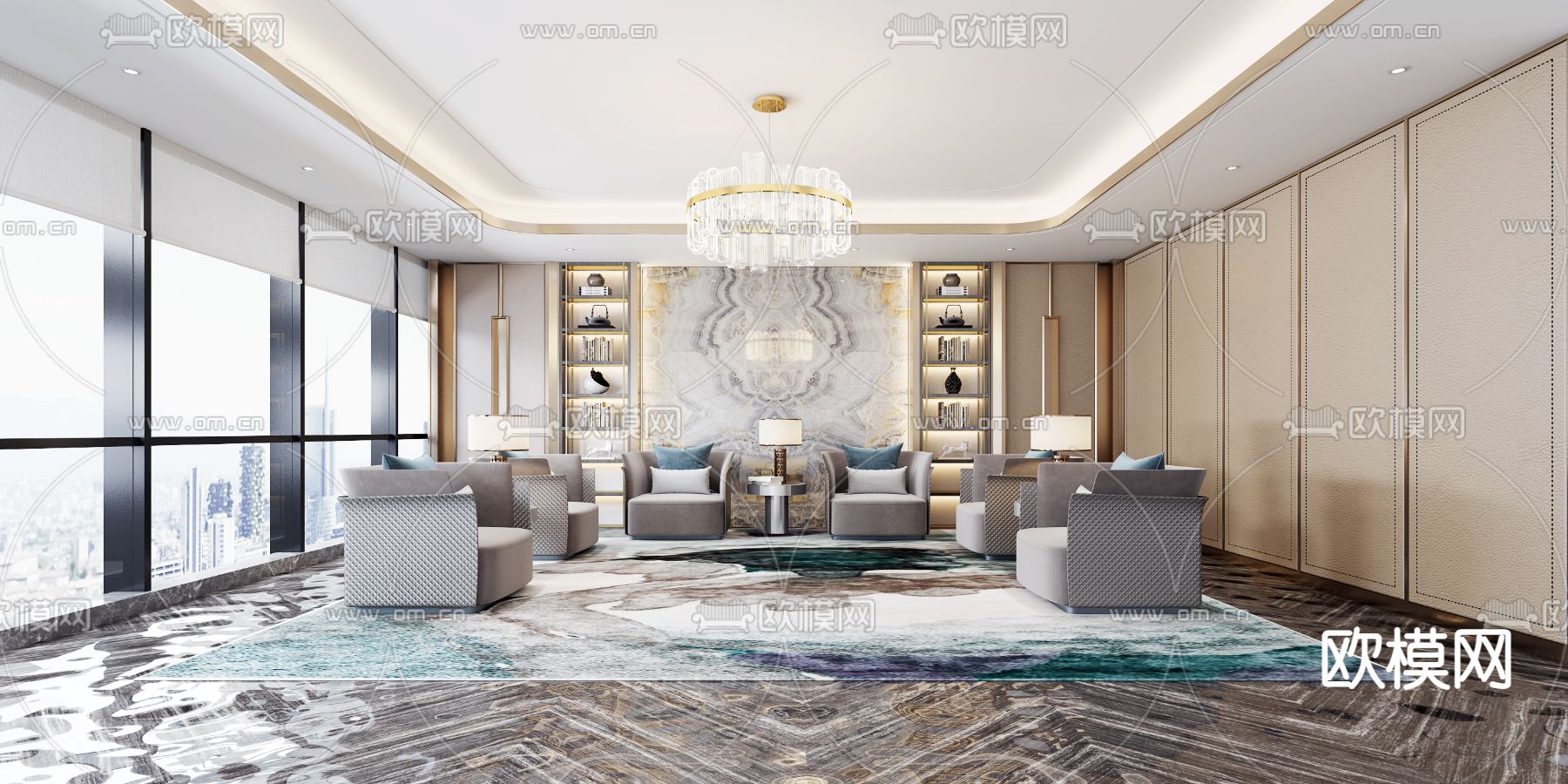 新中式办公接待室3d模型下载