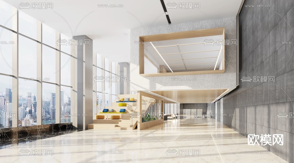 现代办公楼休息区3d模型下载(渲染图2)