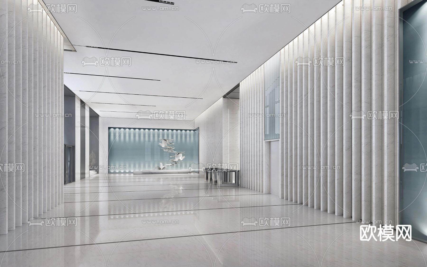 现代办公楼前台大厅3d模型下载（渲染图3）