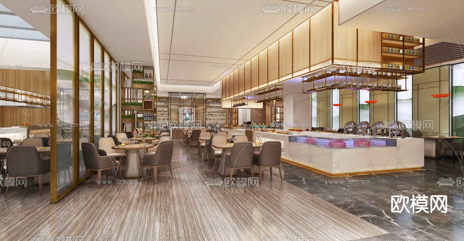 现代酒店自助餐厅3d模型下载（渲染图2）