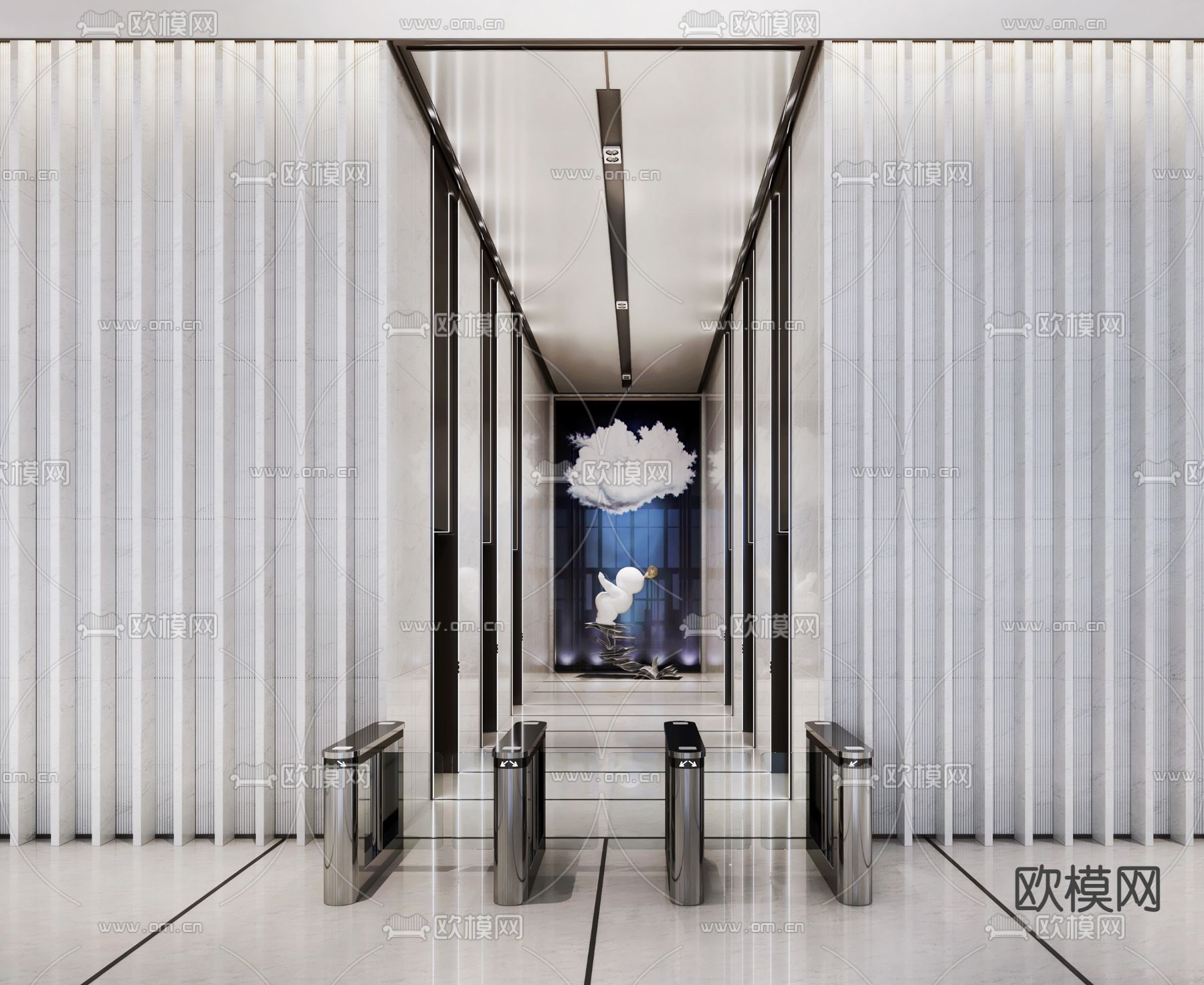 现代办公楼前台大厅3d模型下载（渲染图2）