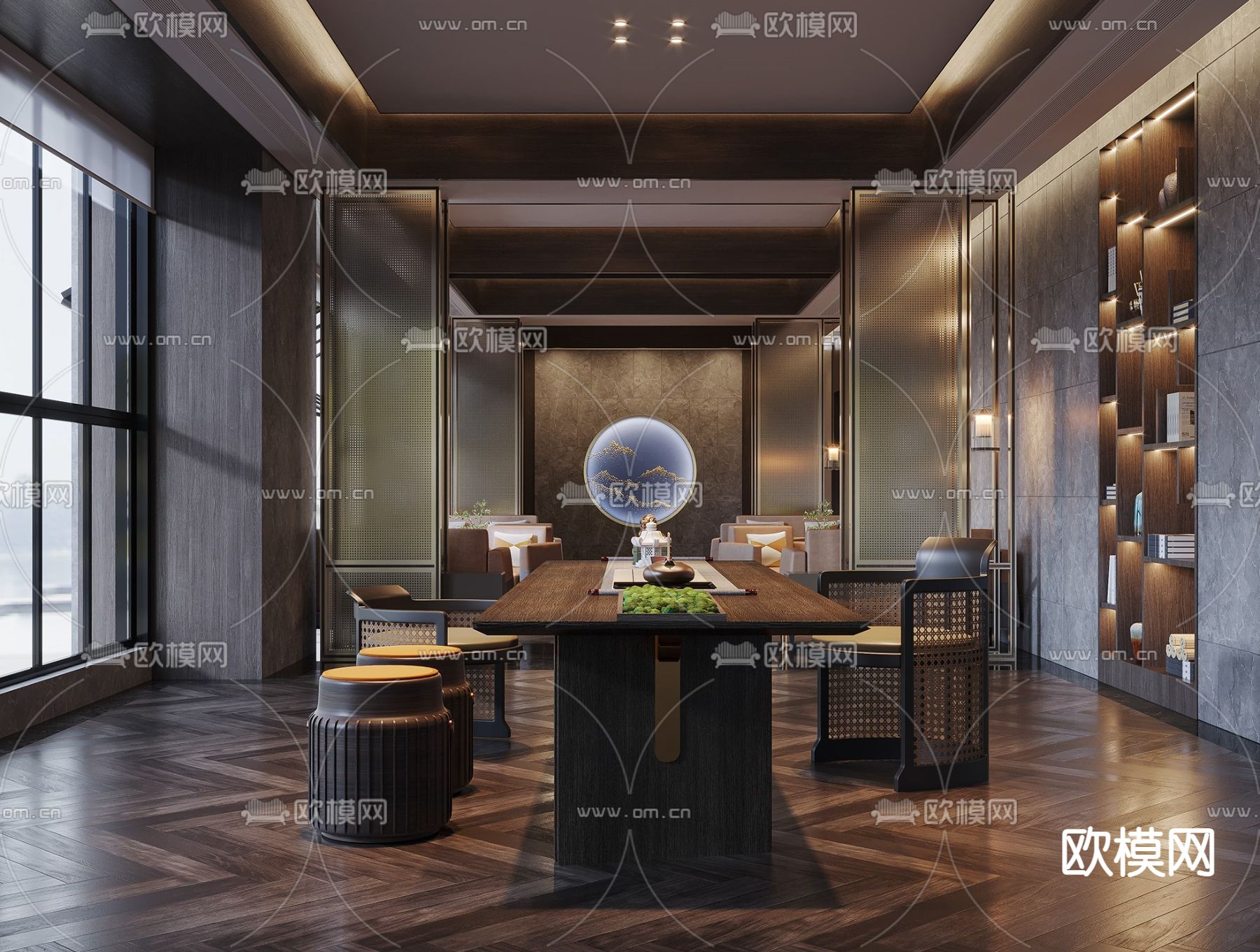 新中式酒店会客室3d模型下载（渲染图1）